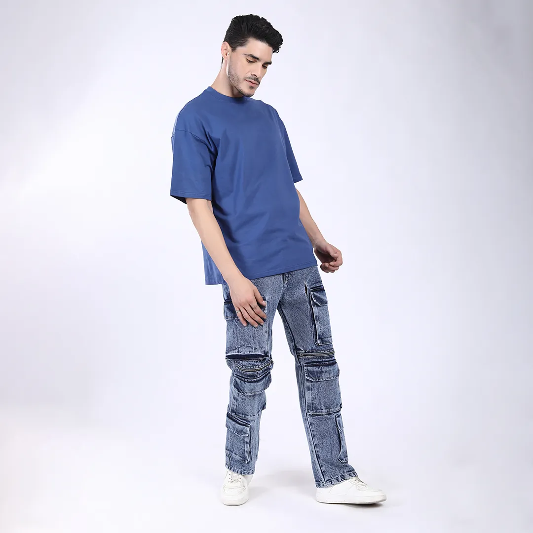 MEN'S R BLUE OVERSIZED COTTON T-SHIRT