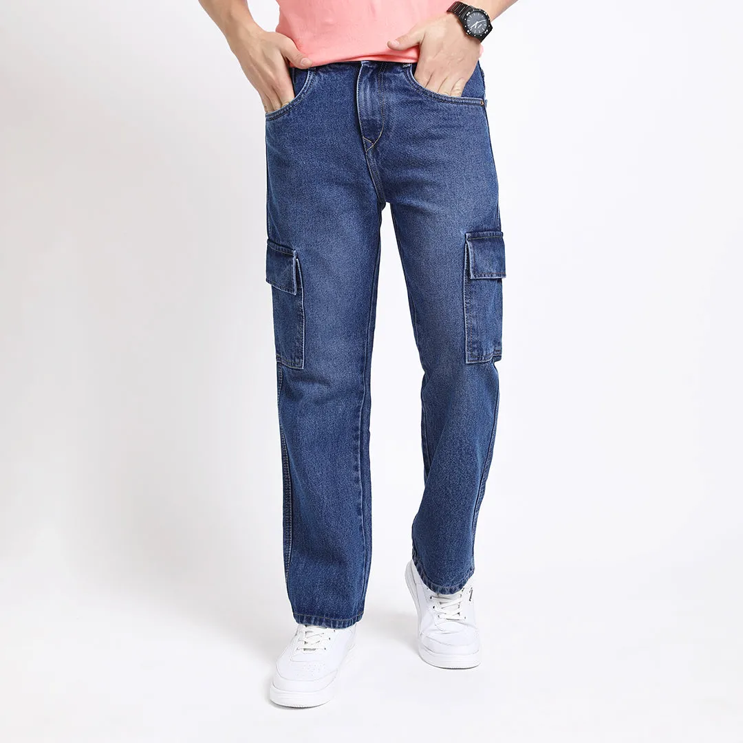 BLUE BAGGY CARGO FIT JEANS