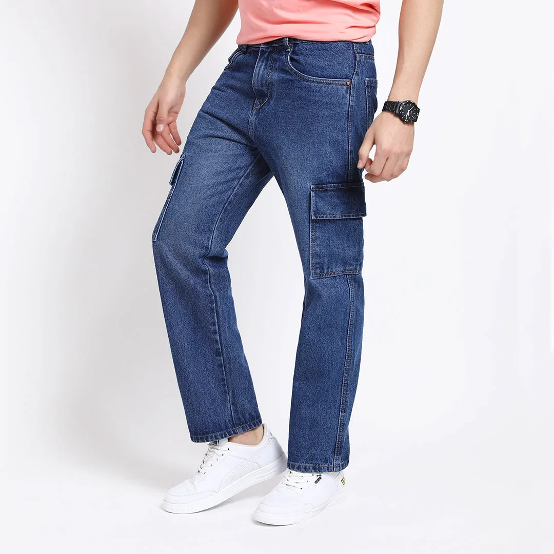BLUE BAGGY CARGO FIT JEANS
