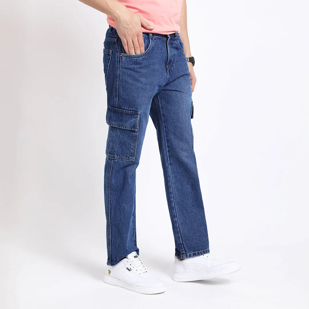 BLUE BAGGY CARGO FIT JEANS