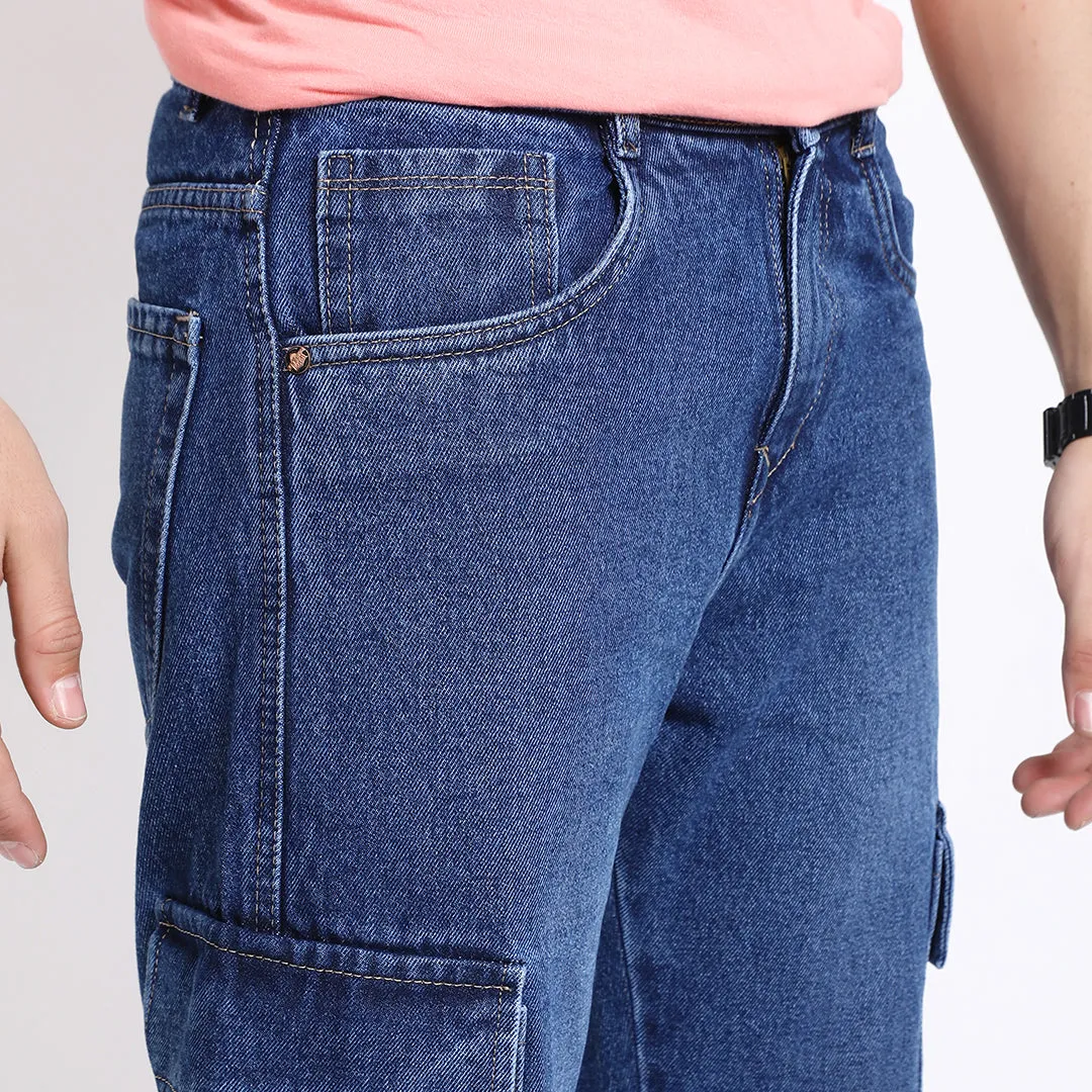 BLUE BAGGY CARGO FIT JEANS