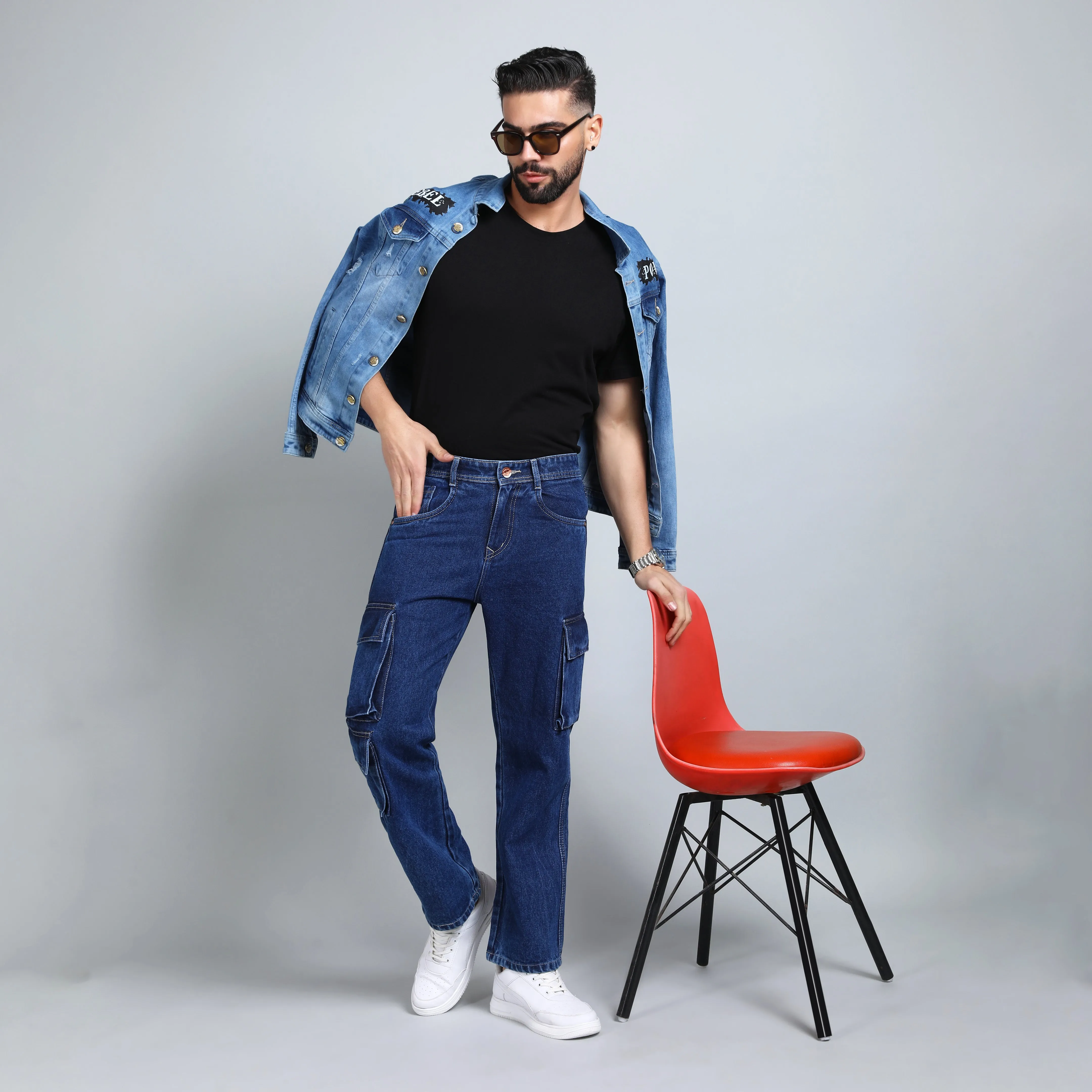 DARK BLUE BAGGY CARGO FIT JEANS