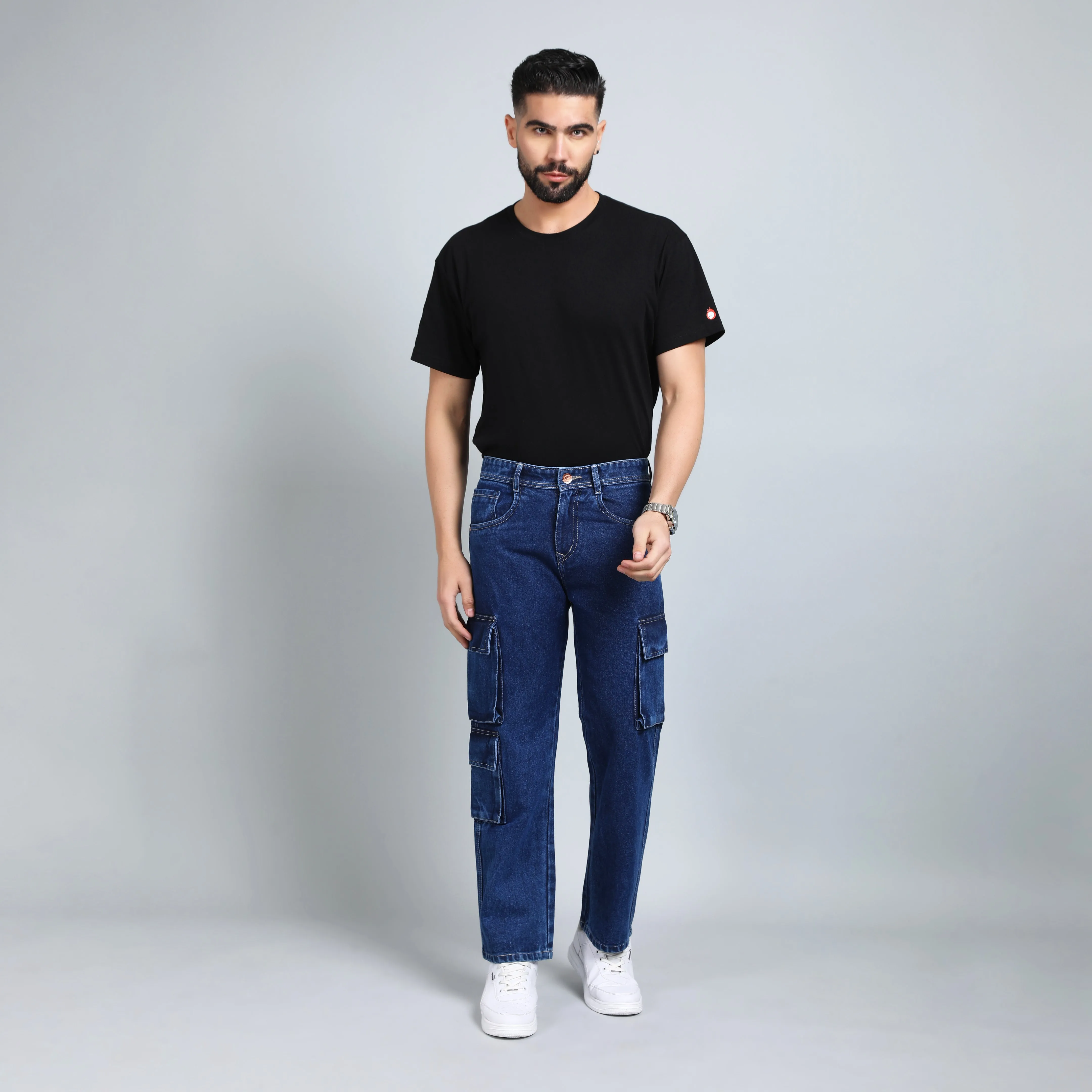 DARK BLUE BAGGY CARGO FIT JEANS