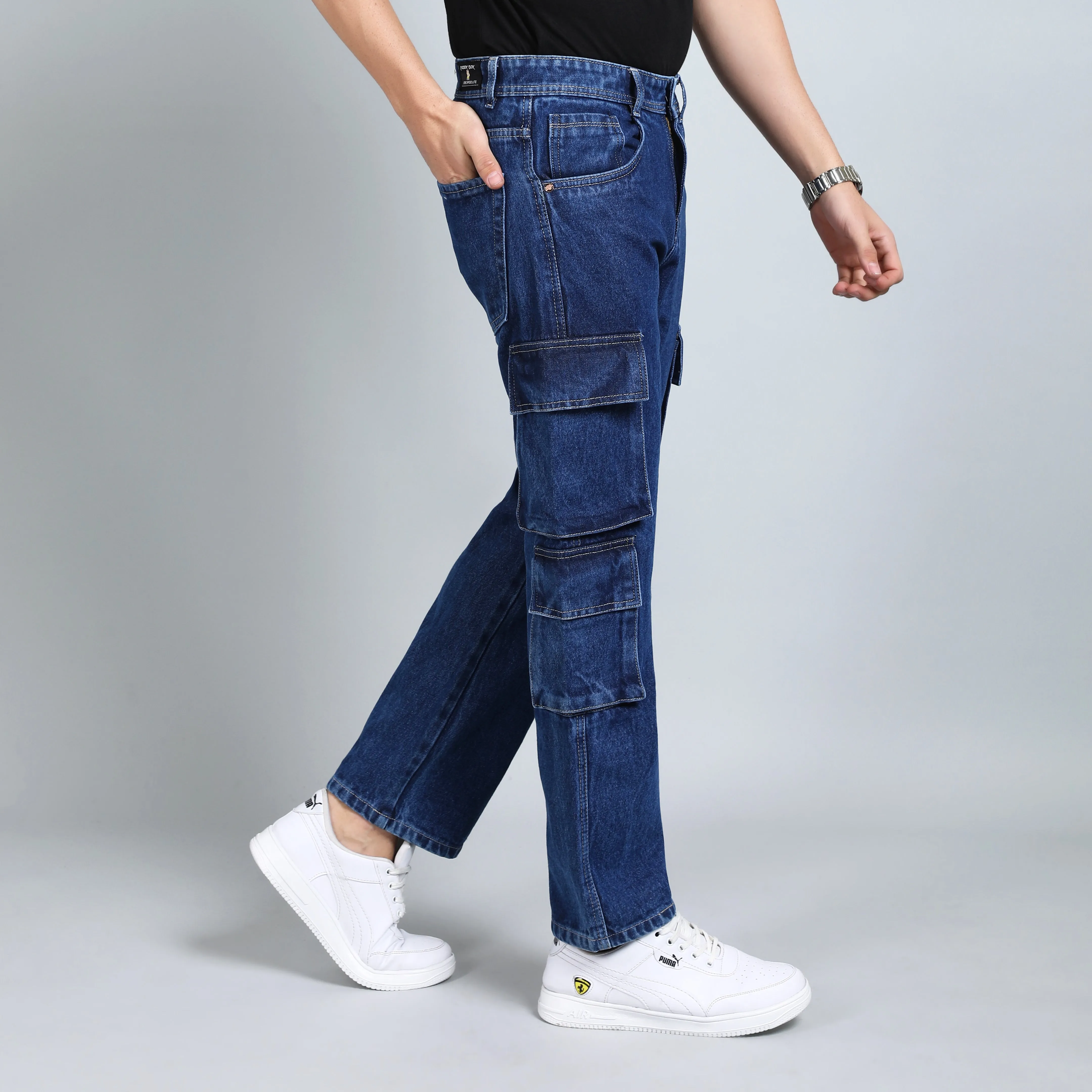 DARK BLUE BAGGY CARGO FIT JEANS
