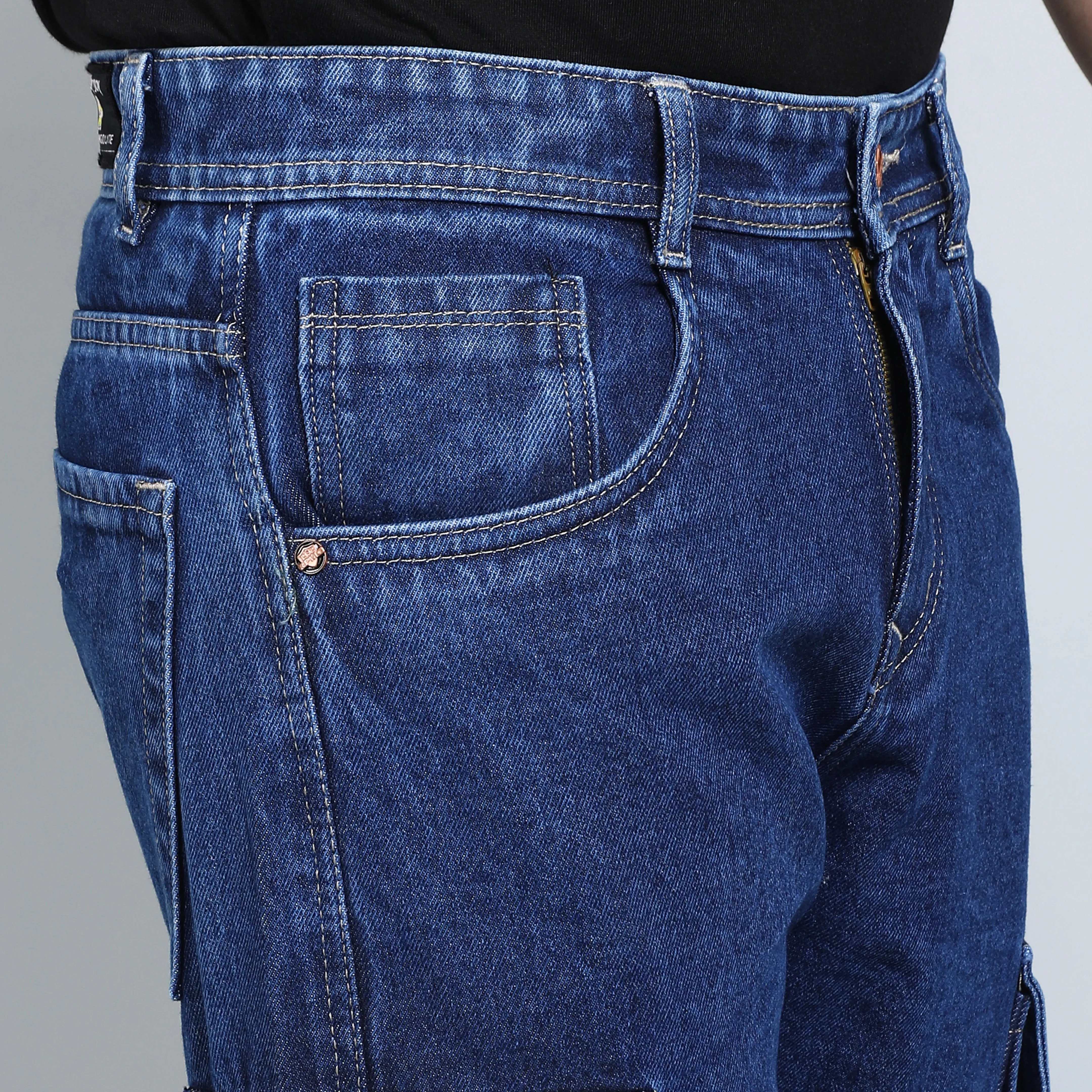 DARK BLUE BAGGY CARGO FIT JEANS