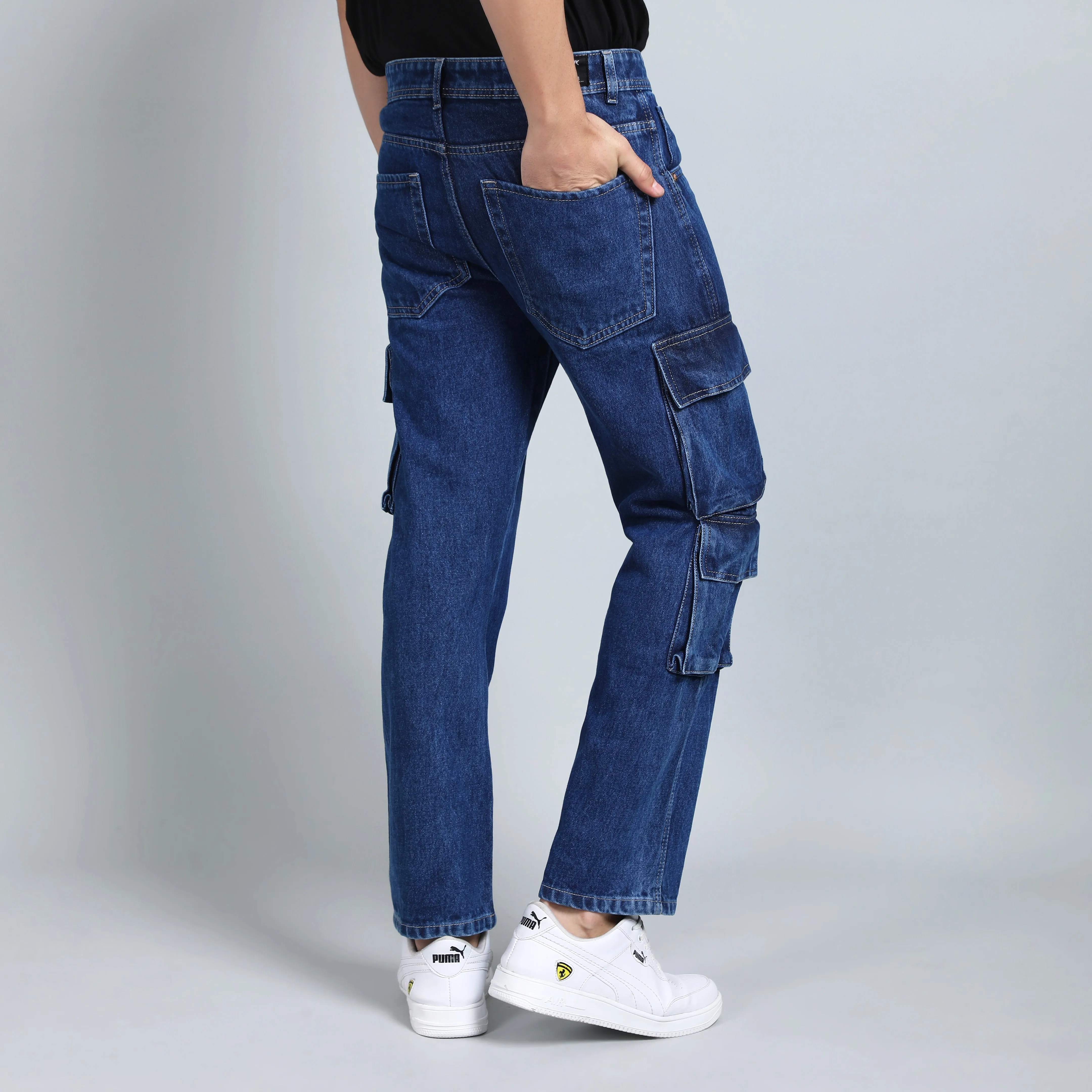 DARK BLUE BAGGY CARGO FIT JEANS
