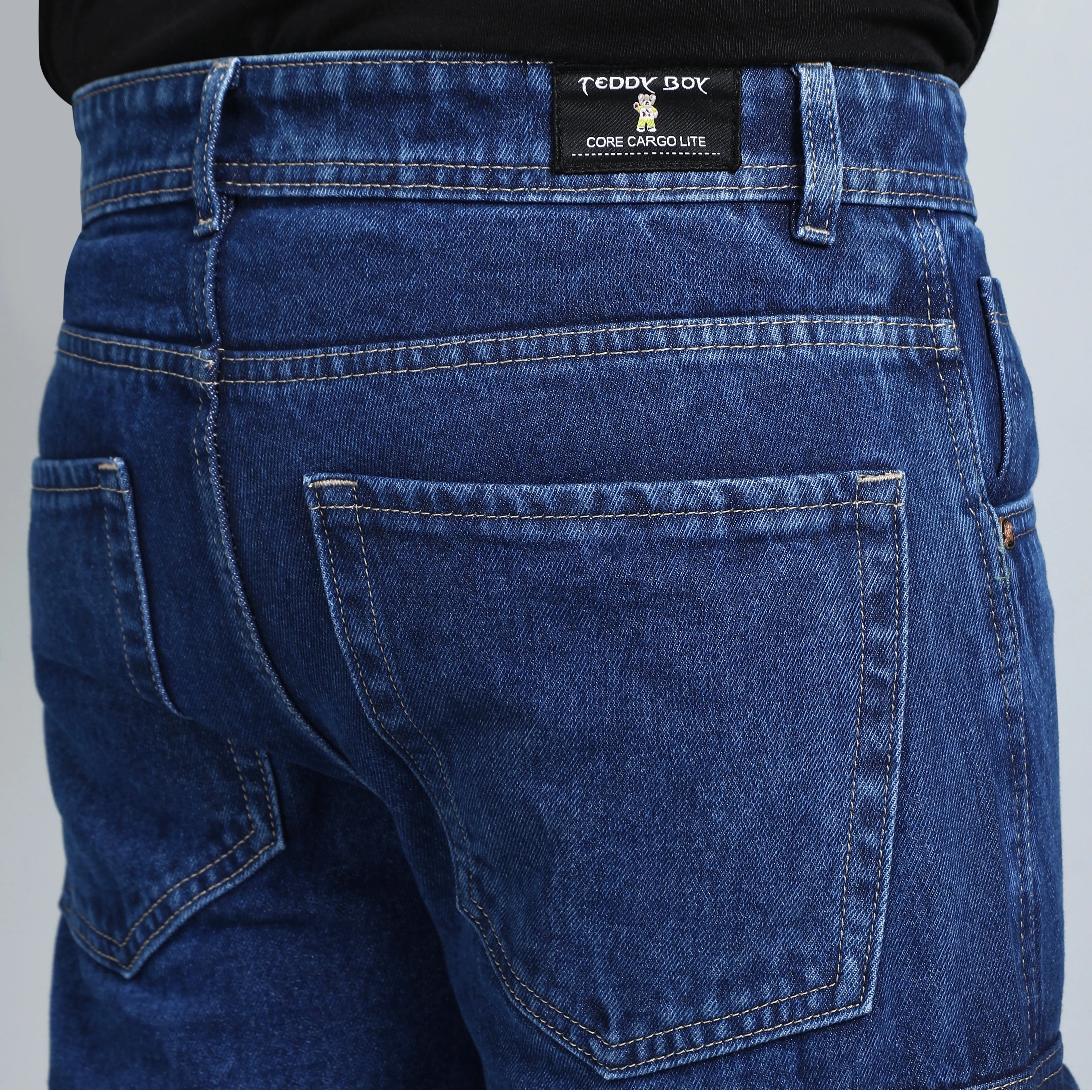DARK BLUE BAGGY CARGO FIT JEANS