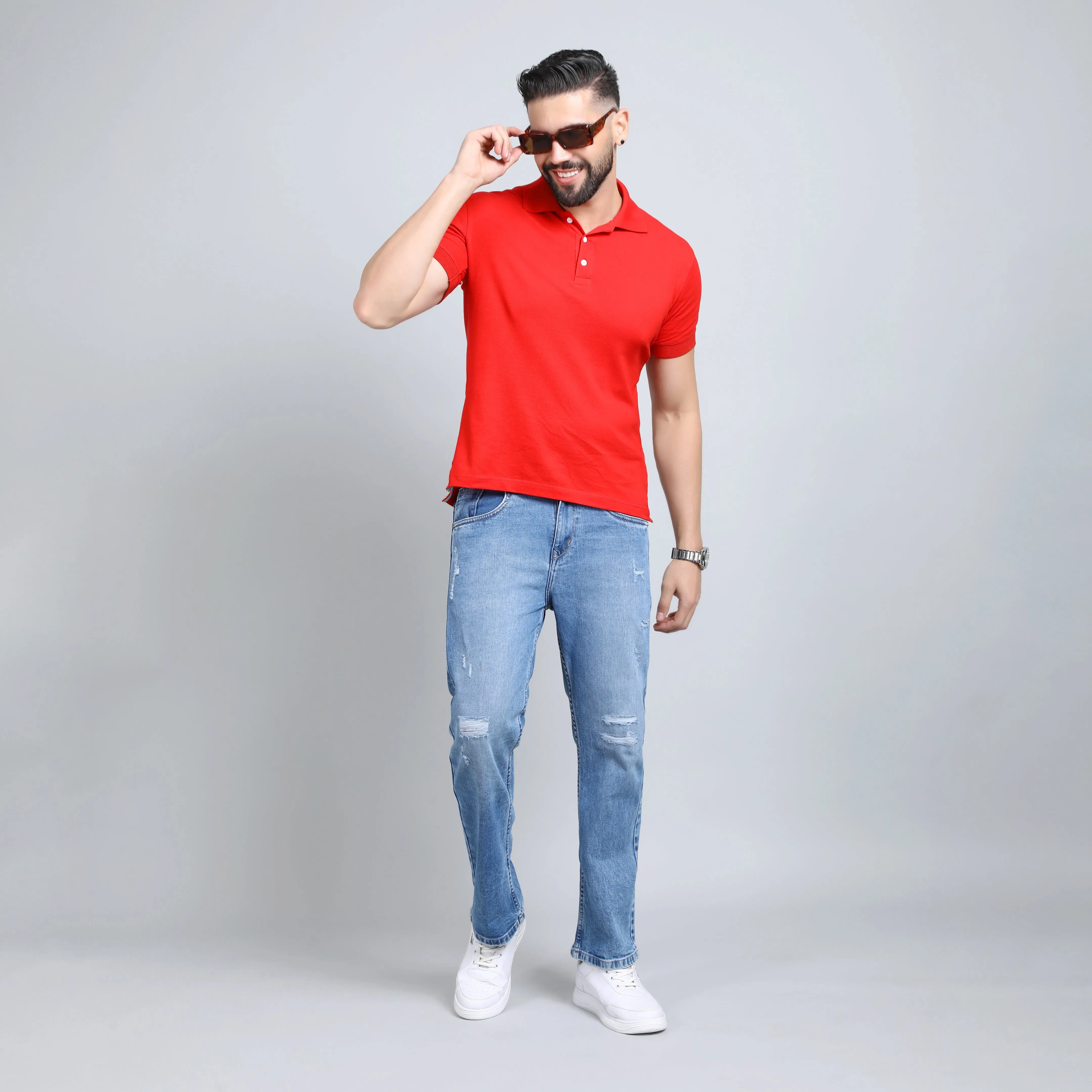 BLUE DISTRESSED BAGGY FIT JEANS TEDDY