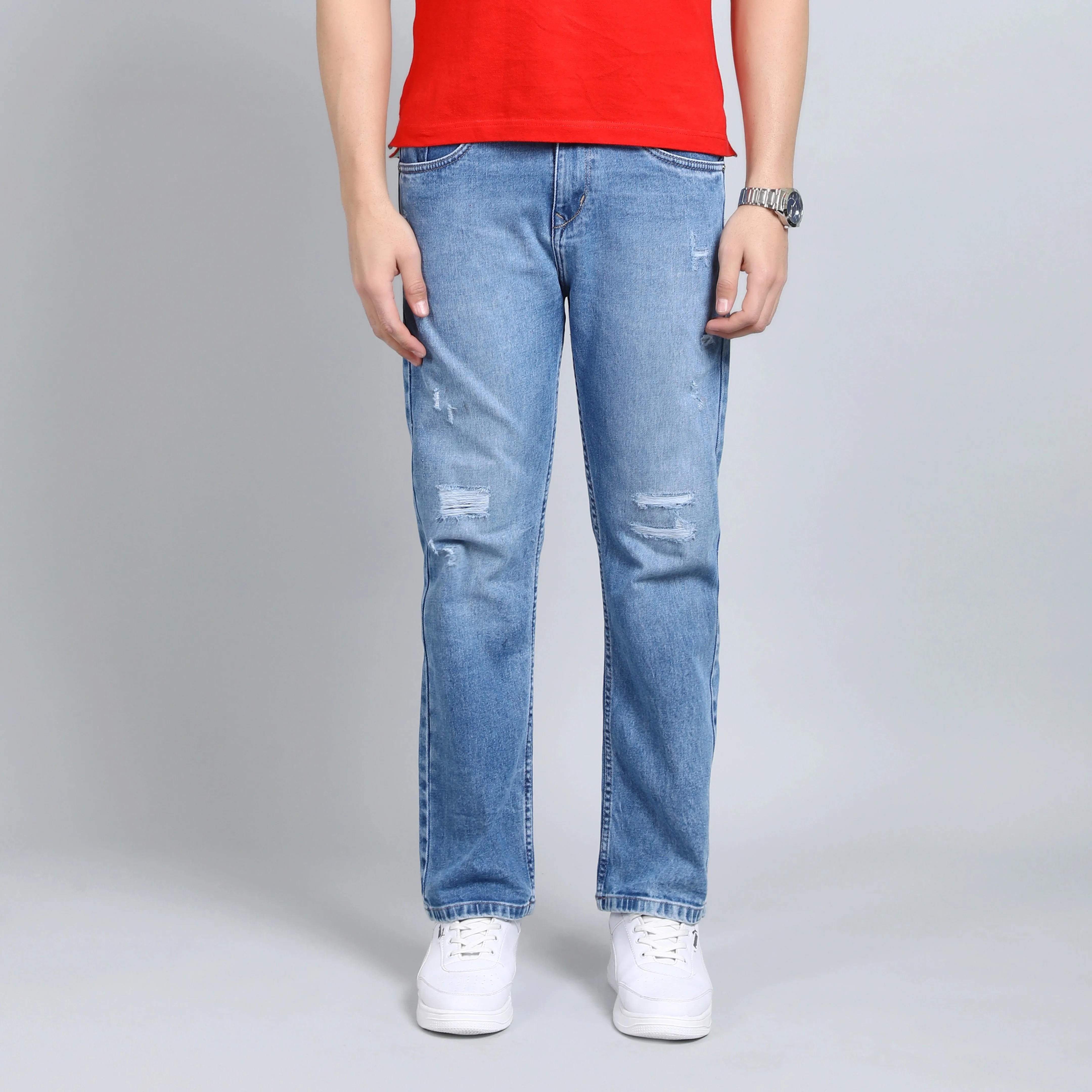 BLUE DISTRESSED BAGGY FIT JEANS TEDDY