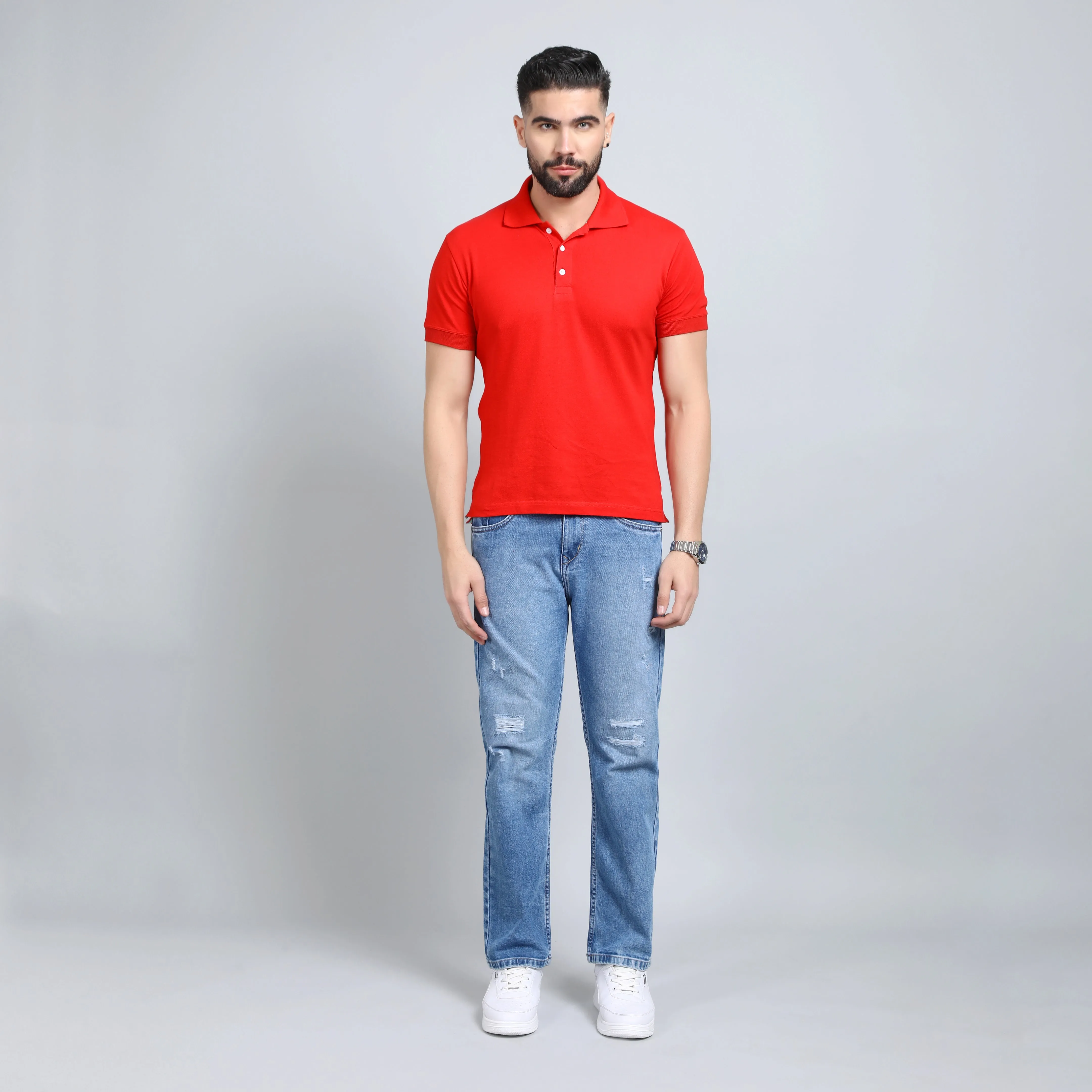 BLUE DISTRESSED BAGGY FIT JEANS TEDDY