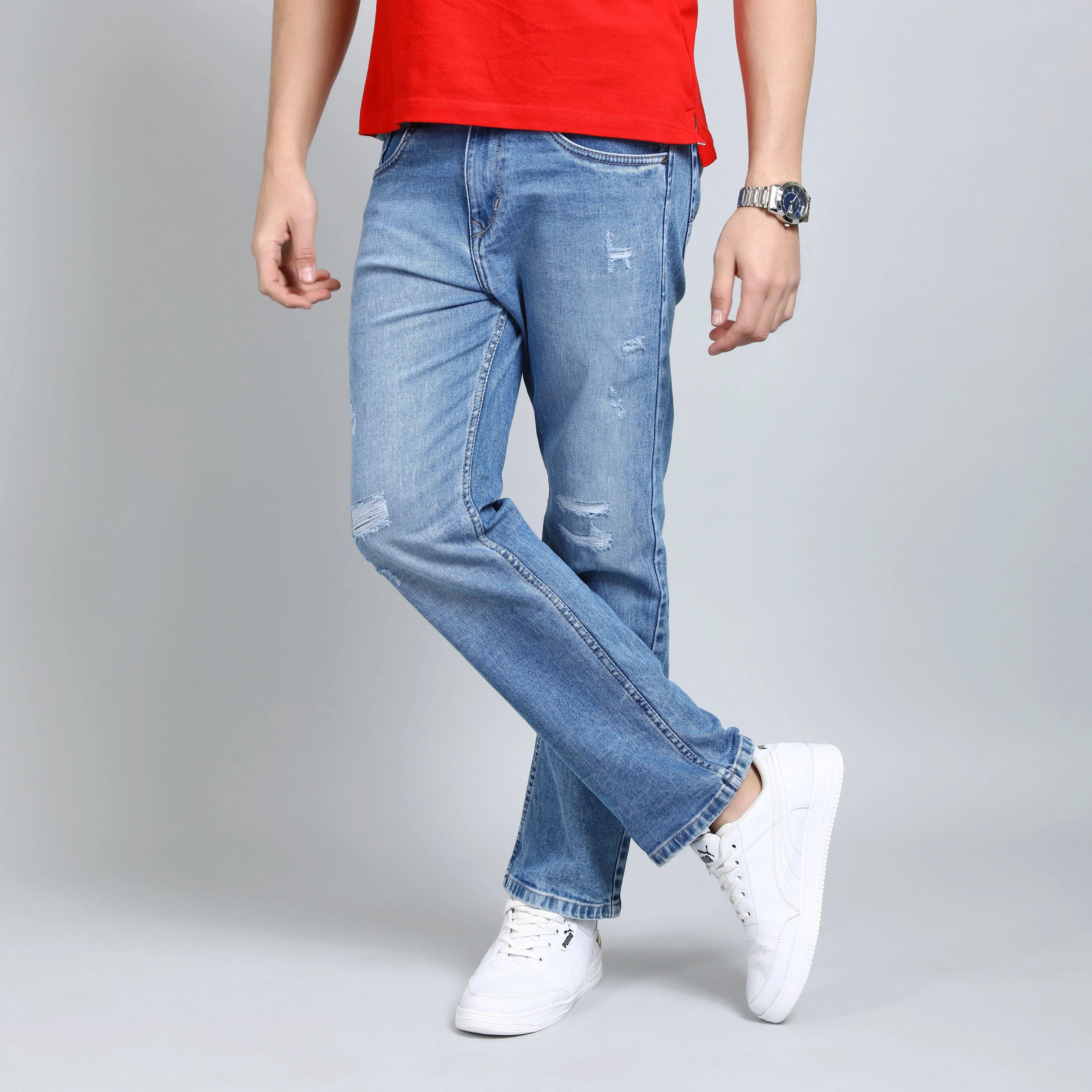 BLUE DISTRESSED BAGGY FIT JEANS TEDDY