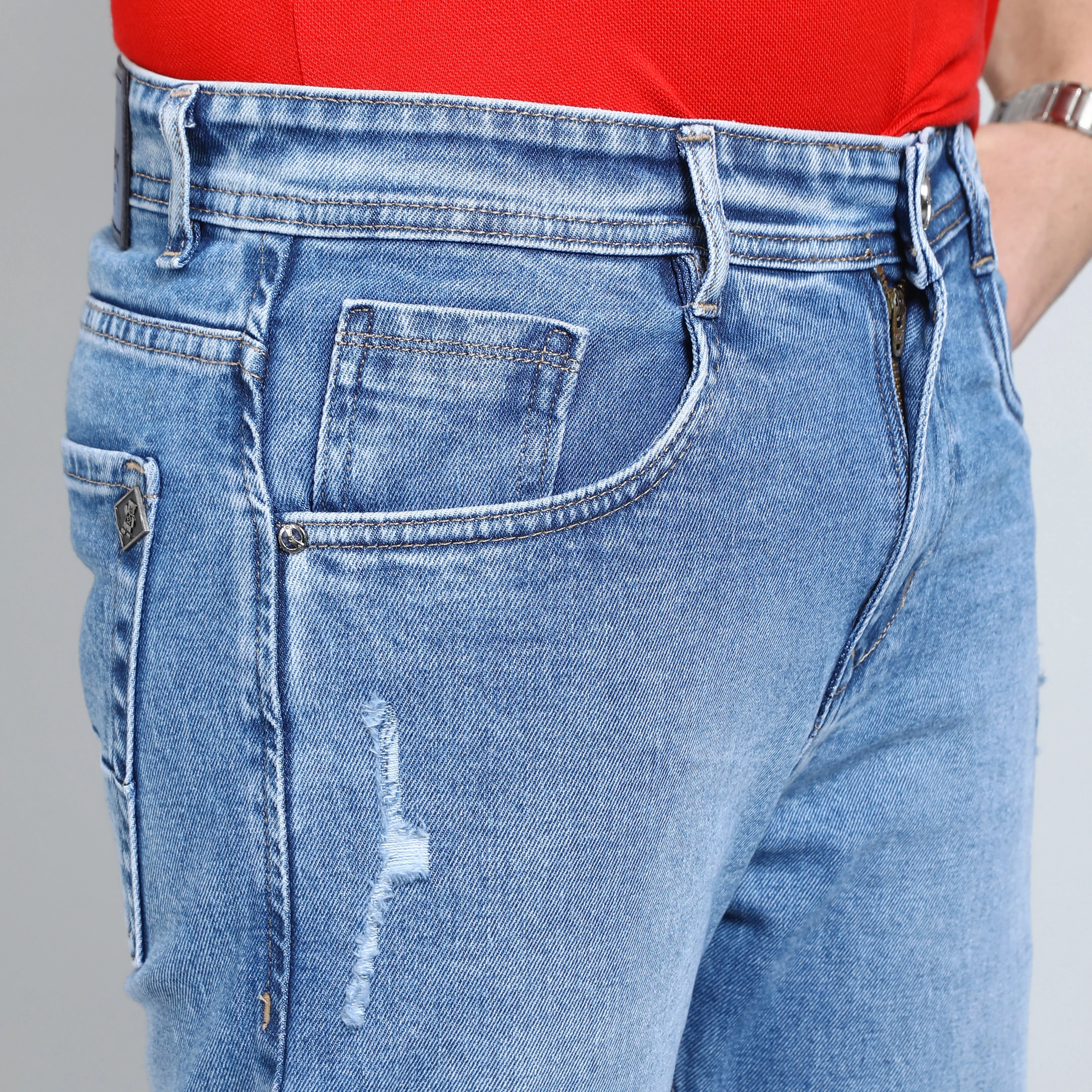 BLUE DISTRESSED BAGGY FIT JEANS TEDDY