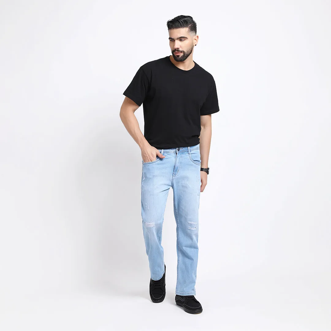 LIGHT BLUE DISTRESSED BAGGY FIT JEANS TEDDY