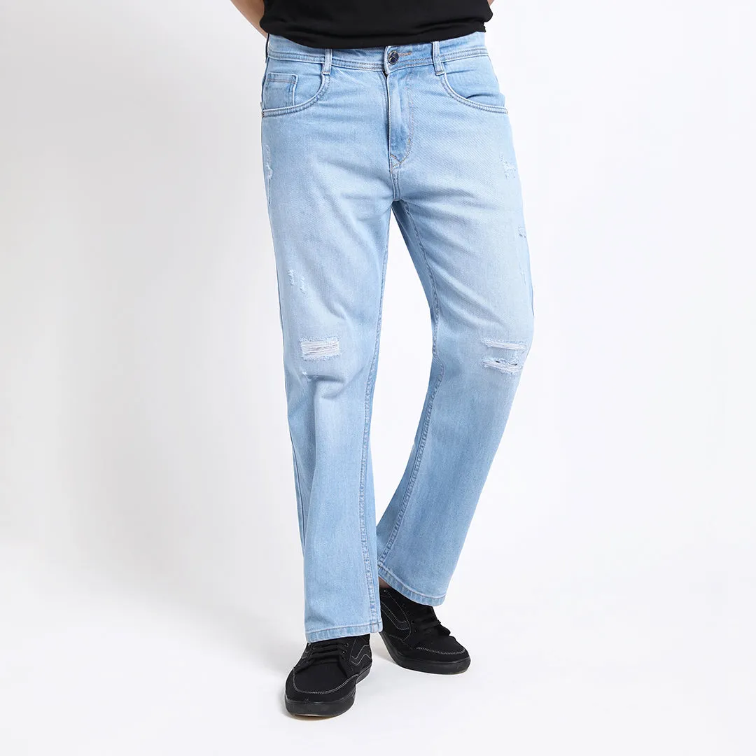 LIGHT BLUE DISTRESSED BAGGY FIT JEANS TEDDY