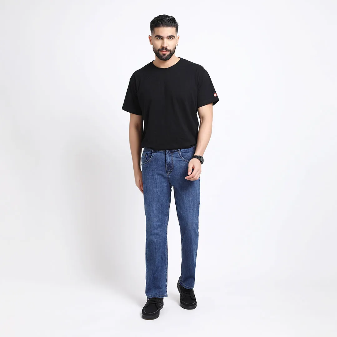 MID BLUE BAGGY FIT JEAN TEDDY