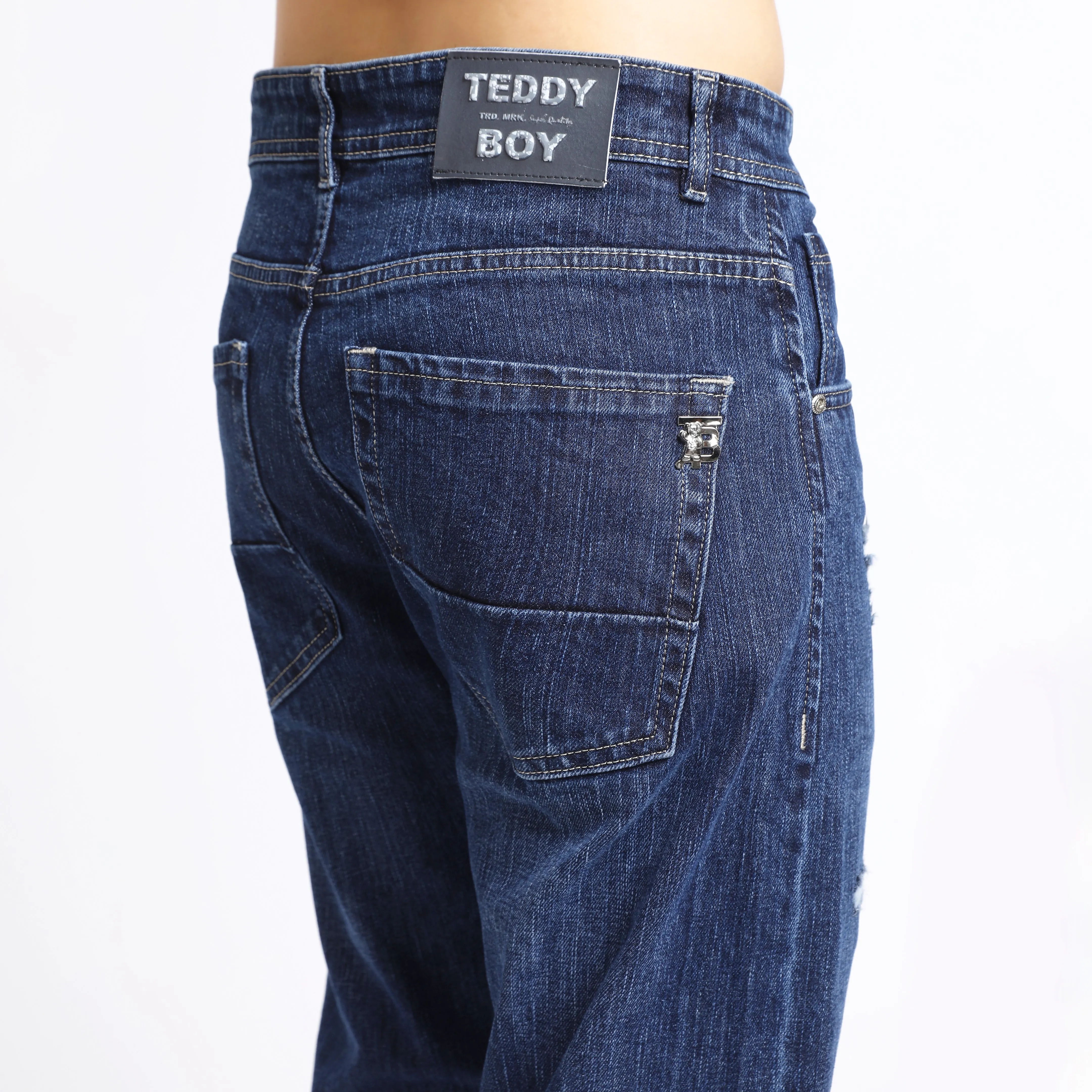 DARK GREY BAGGY FIT DISTRESSED JEANS TEDDY