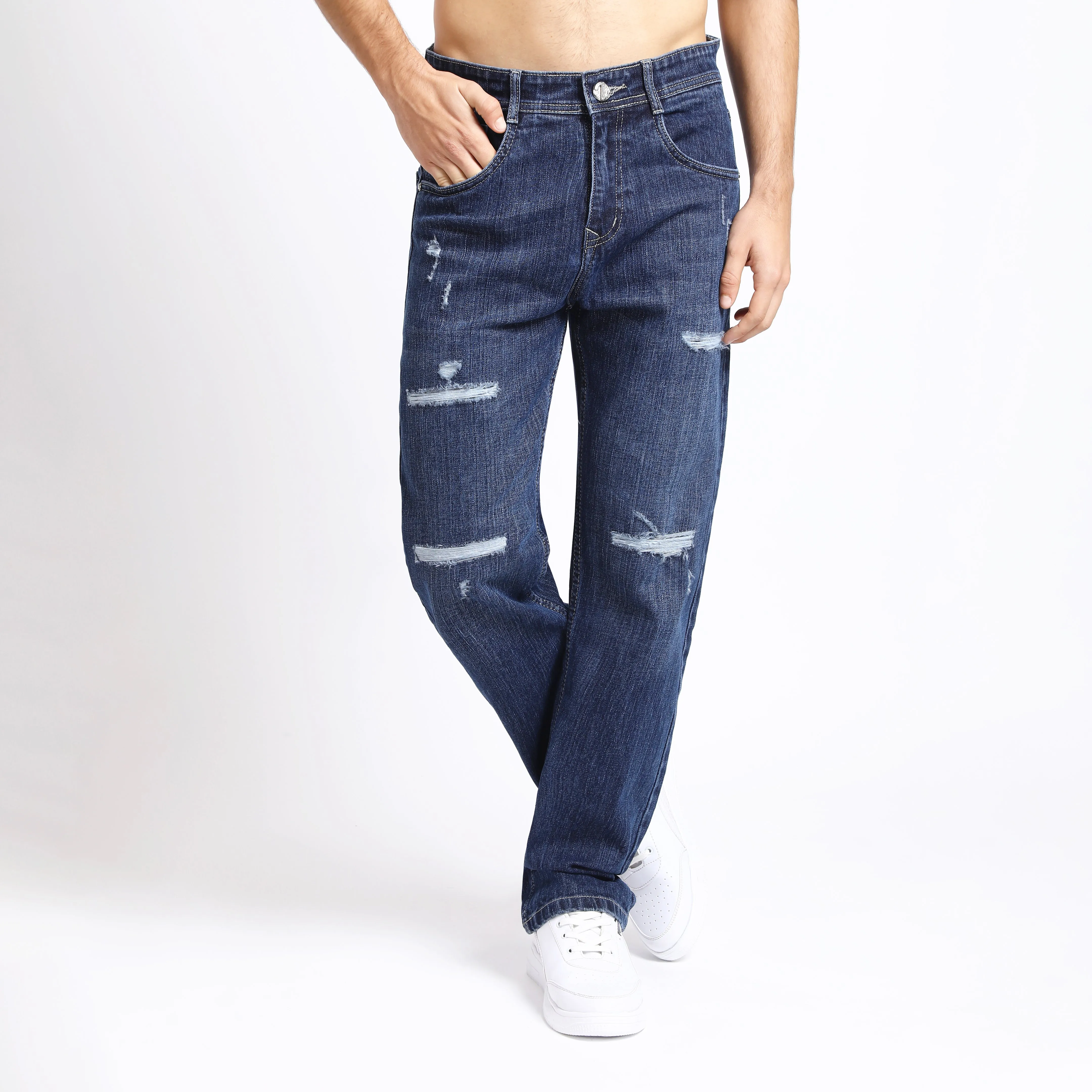 DARK GREY BAGGY FIT DISTRESSED JEANS TEDDY