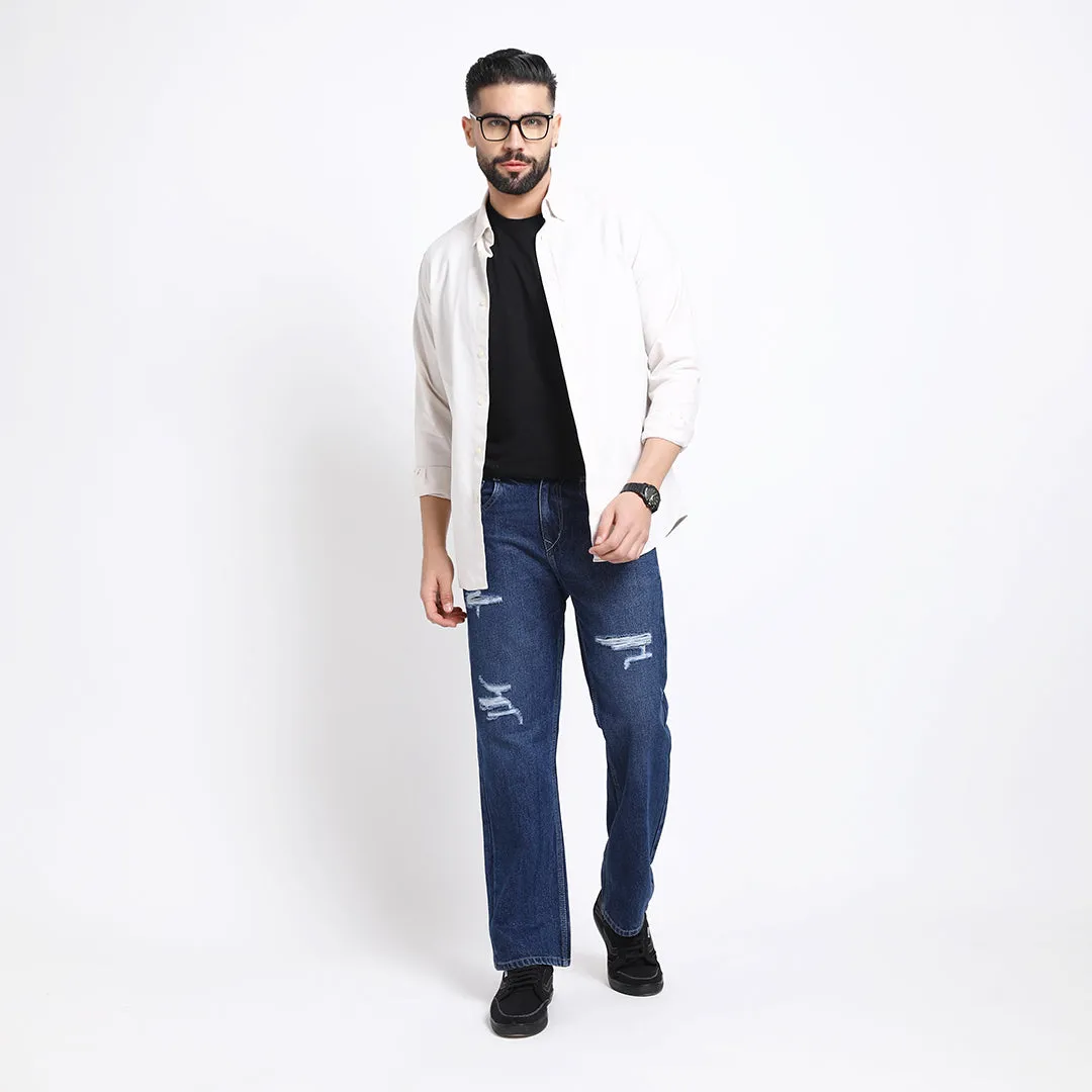 ARK BLUE BAGGY FIT DISTRESSED JEANS TEDDY TEDDY