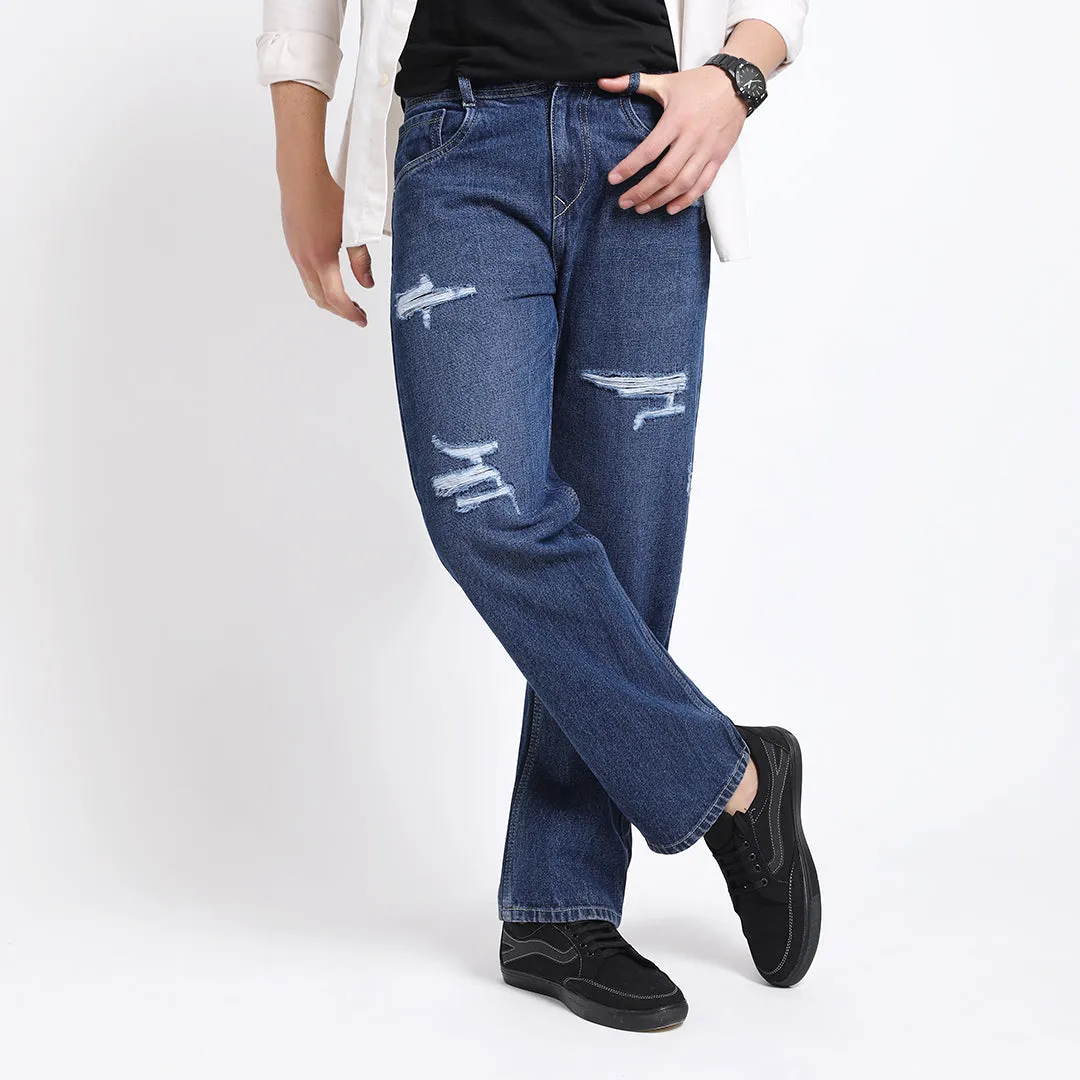 ARK BLUE BAGGY FIT DISTRESSED JEANS TEDDY TEDDY