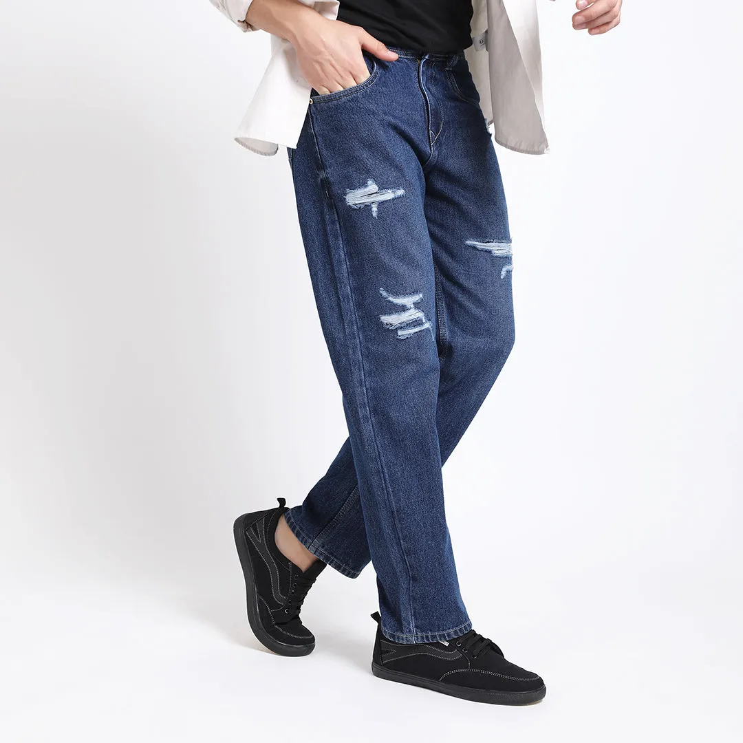 ARK BLUE BAGGY FIT DISTRESSED JEANS TEDDY TEDDY