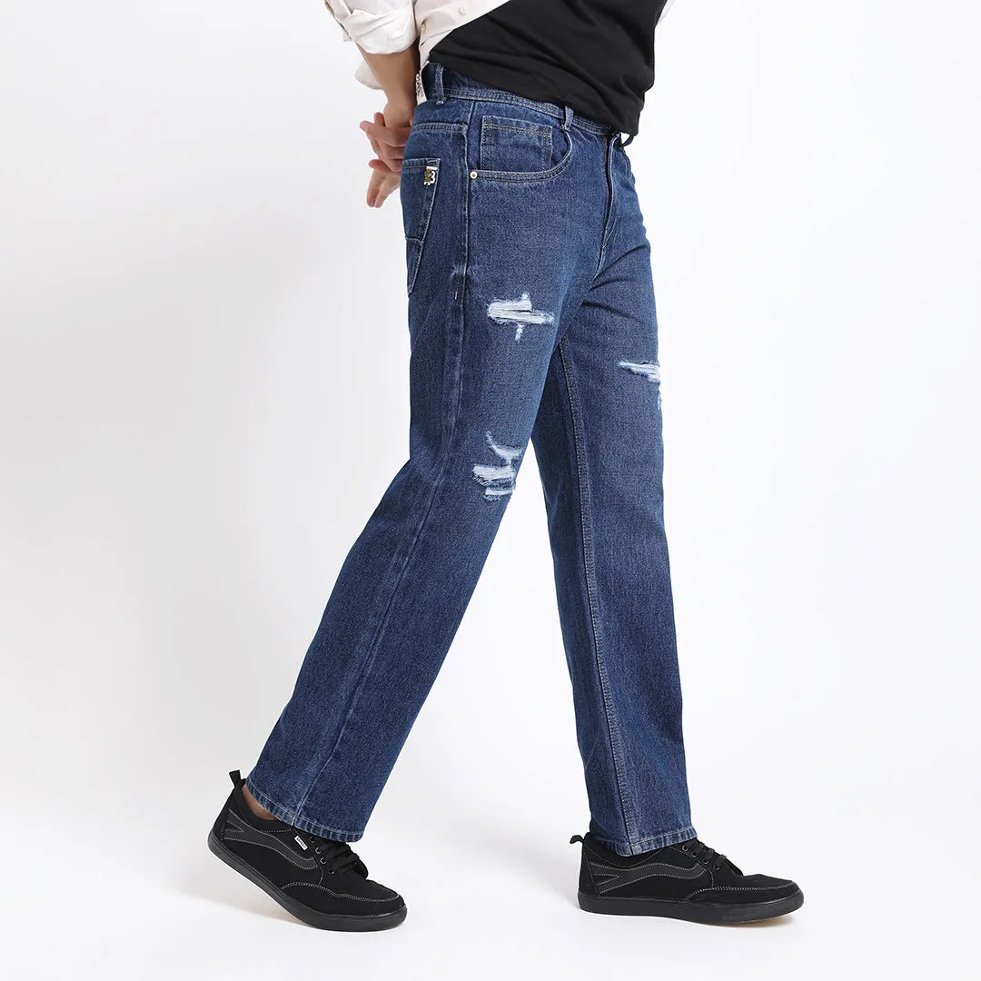 ARK BLUE BAGGY FIT DISTRESSED JEANS TEDDY TEDDY