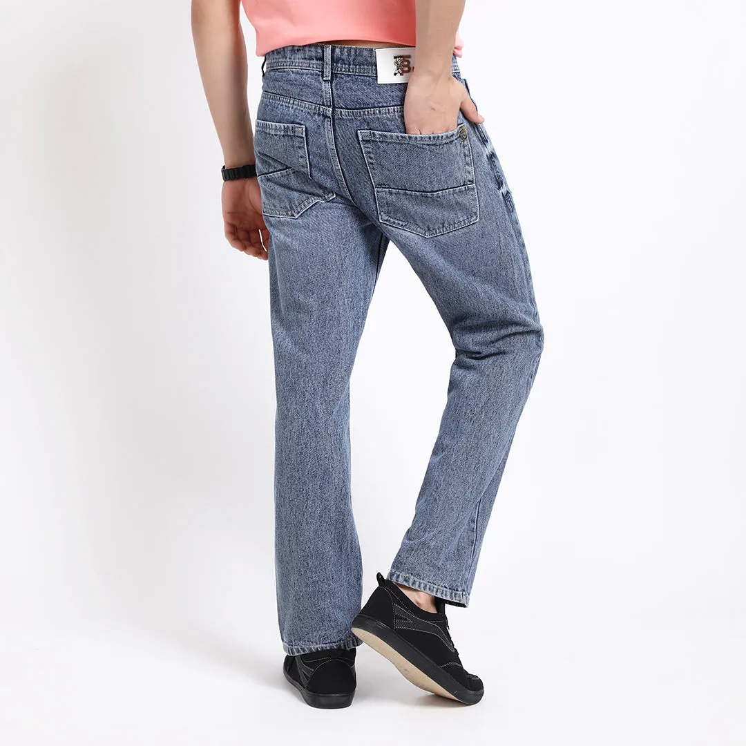 BLUE BAGGY FIT DISTRESSED JEANS TEDDY