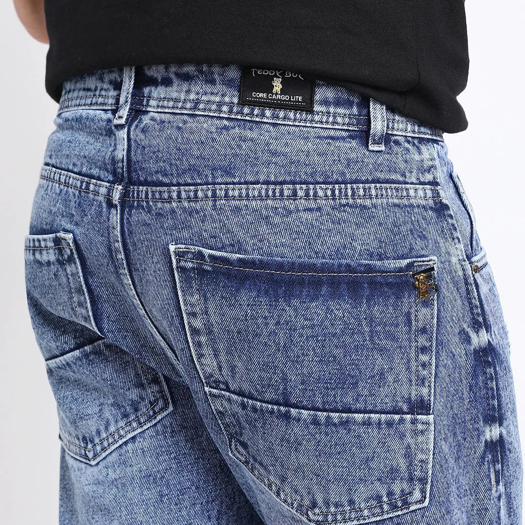 MED BLUE DISTRESSED BAGGY FIT JEAN TEDDY