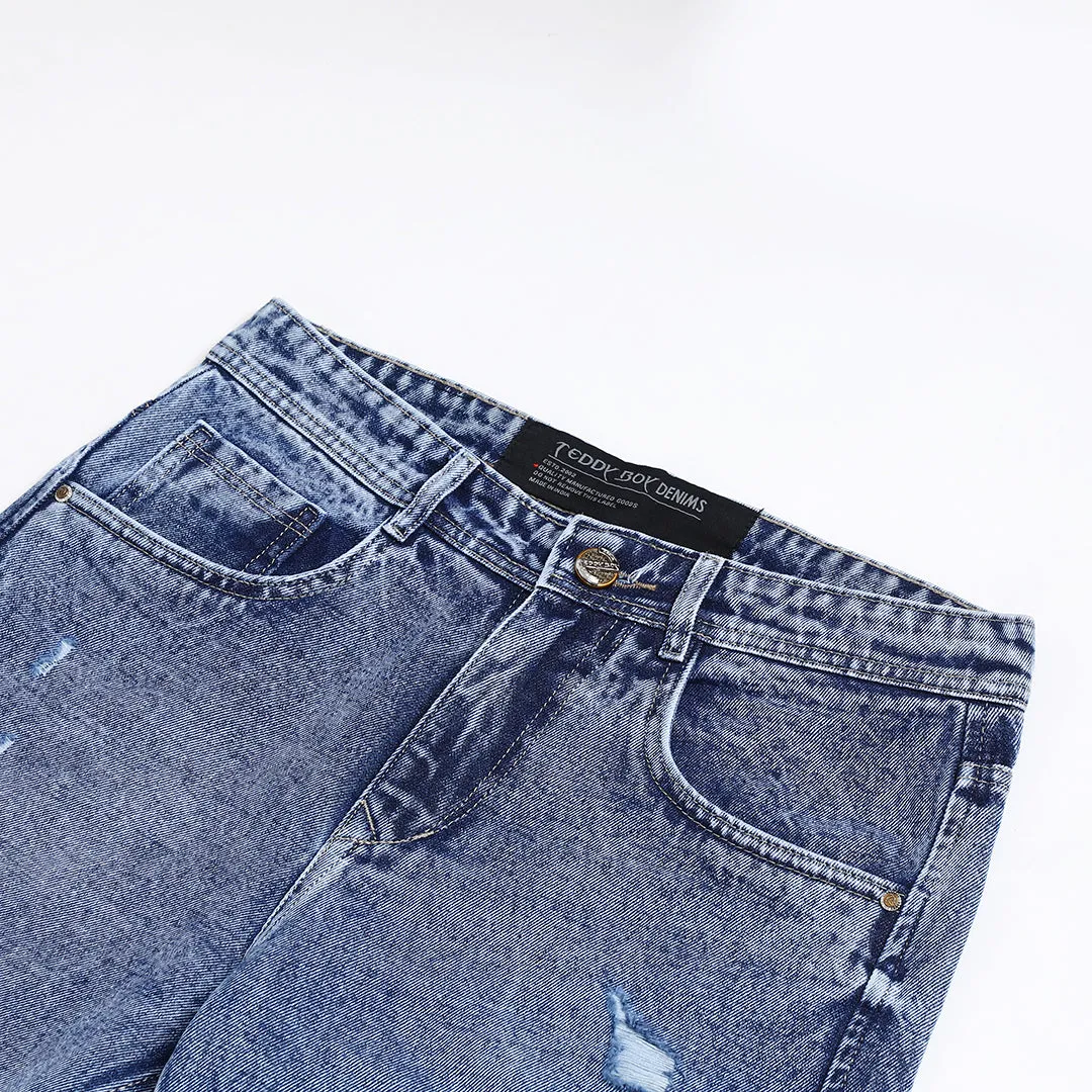 MED BLUE DISTRESSED BAGGY FIT JEAN TEDDY