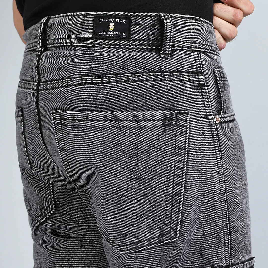 LIGHT GREY BAGGY CARGO FIT JEANS