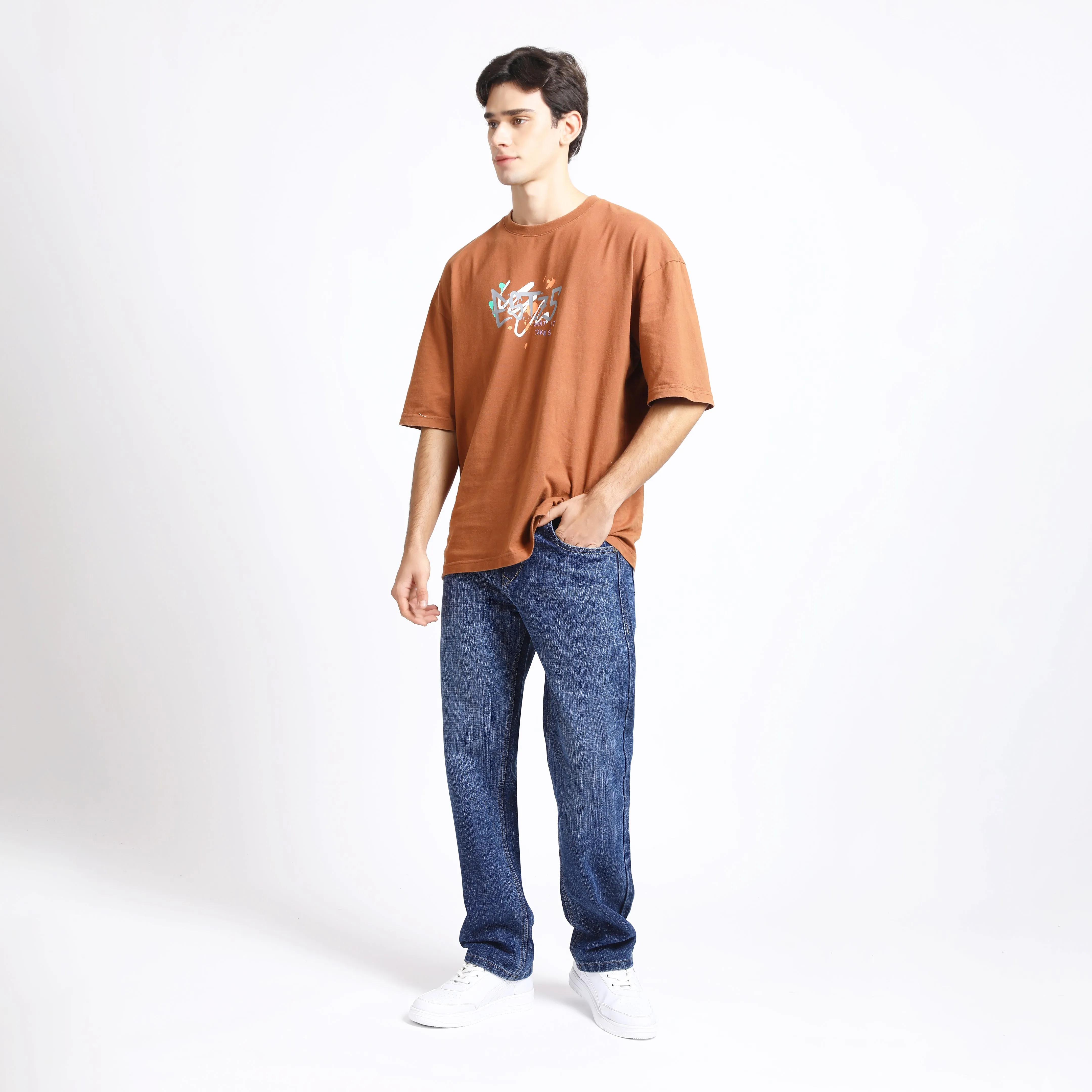 MID BLUE BAGGY FIT JEAN TEDDY