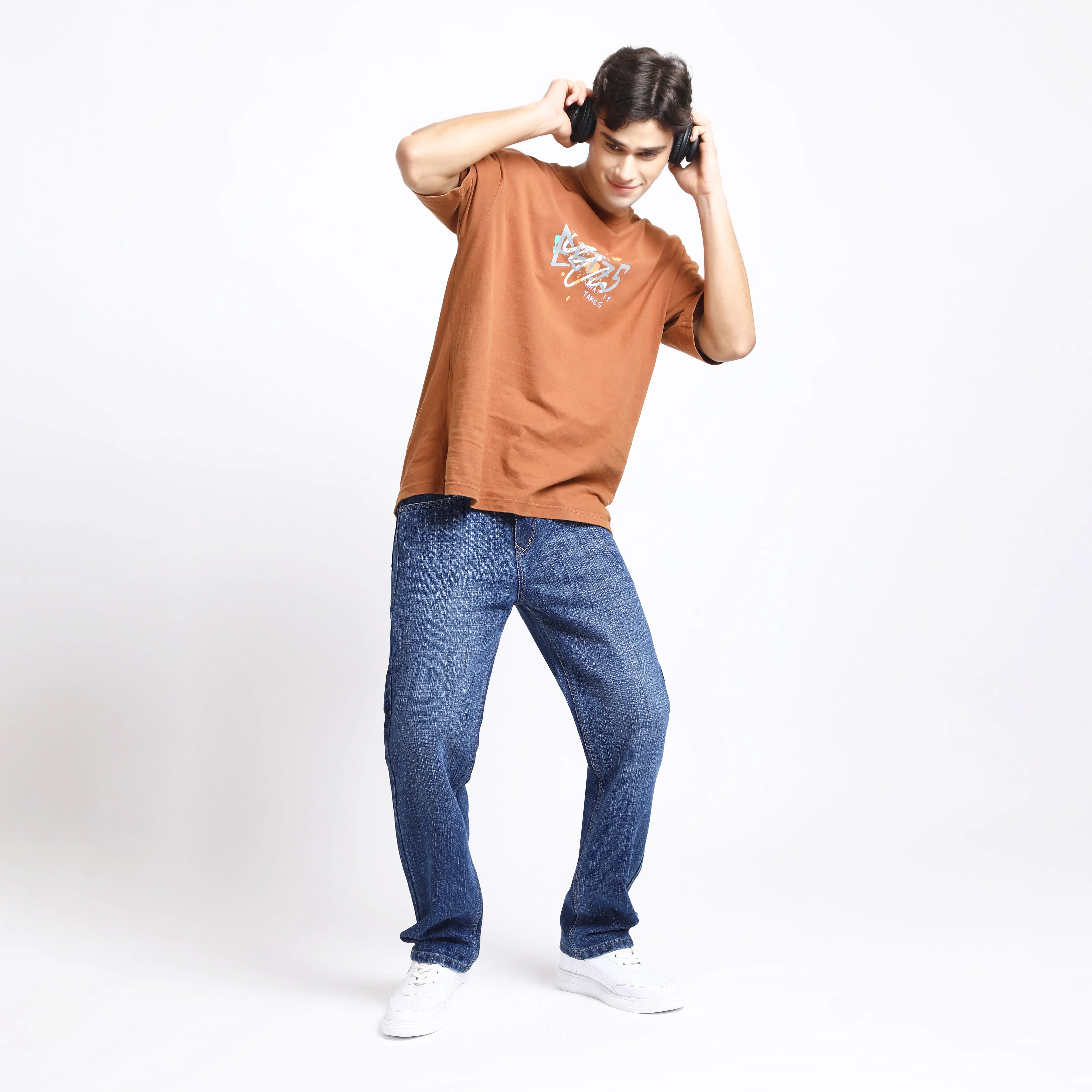 MID BLUE BAGGY FIT JEAN TEDDY