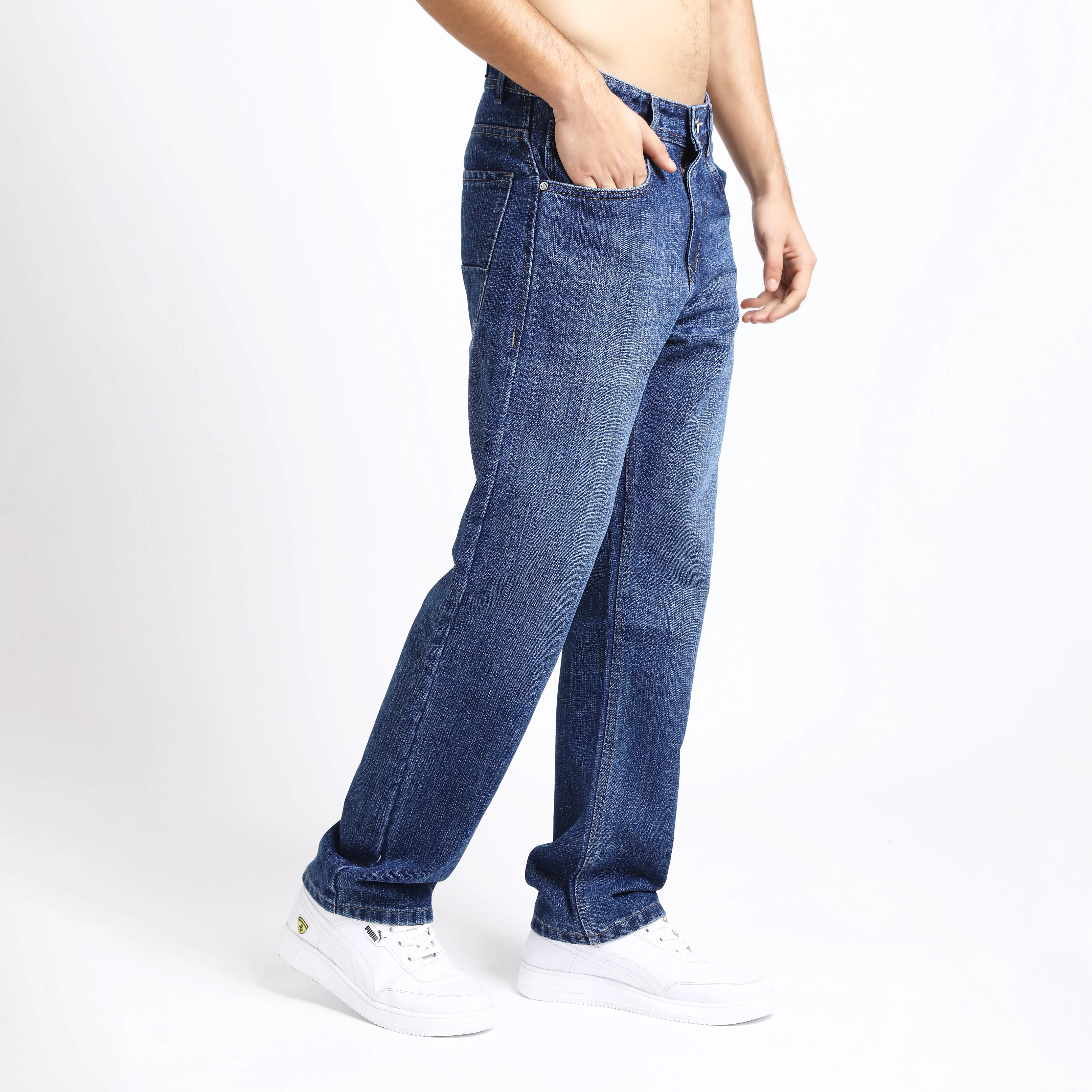 MID BLUE BAGGY FIT JEAN TEDDY