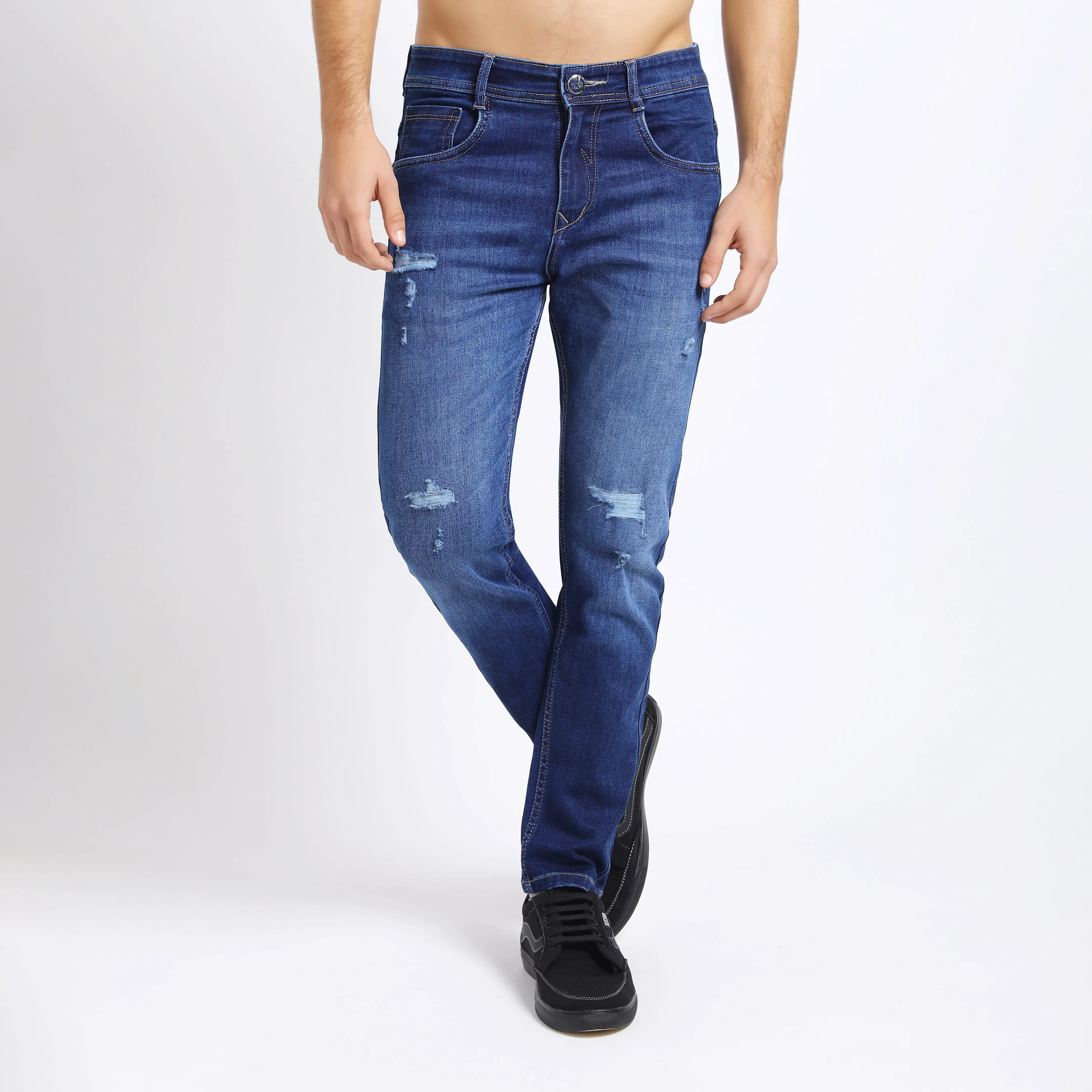 ANKLE DARK BLUE DISTRESSED JEANS FIT