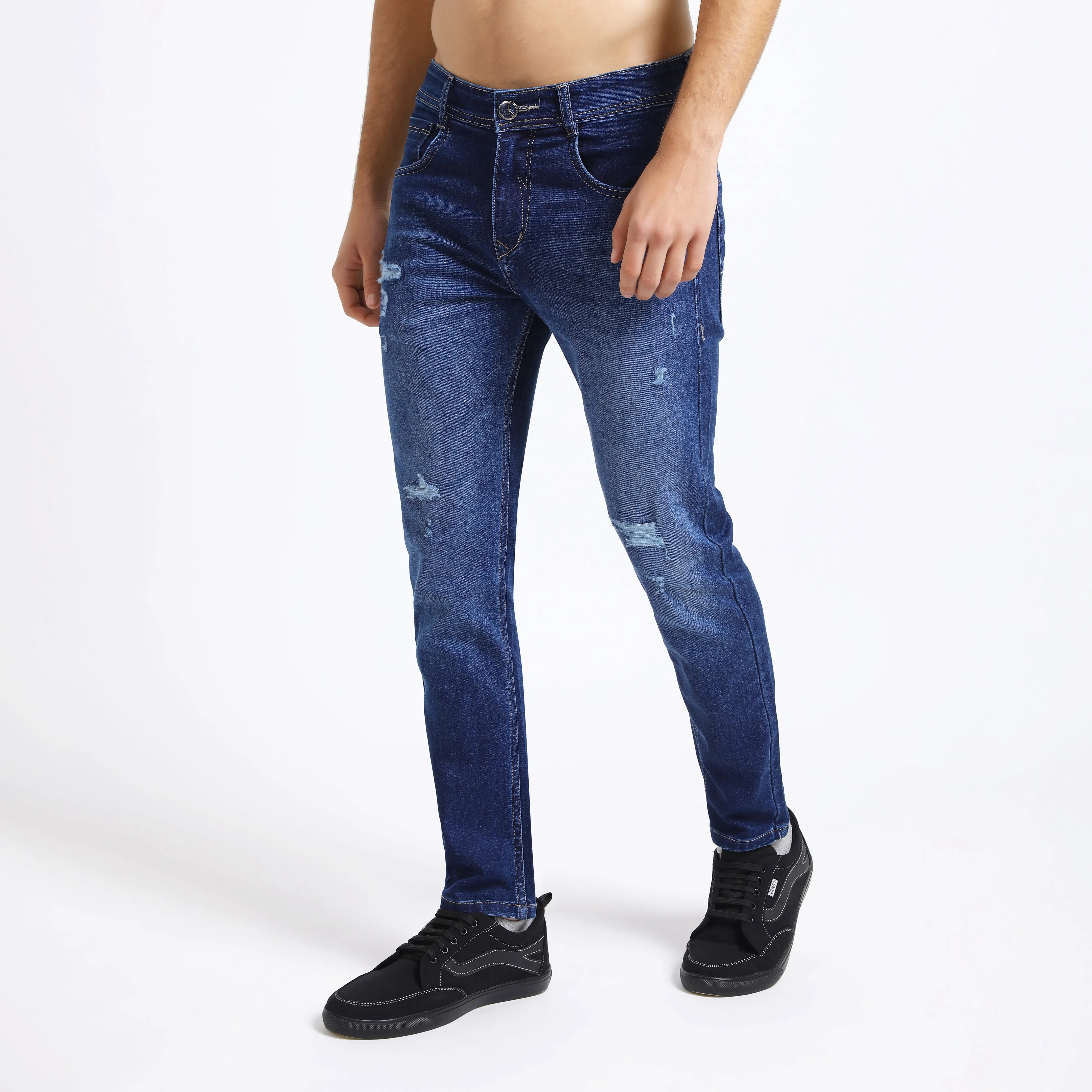 ANKLE DARK BLUE DISTRESSED JEANS FIT