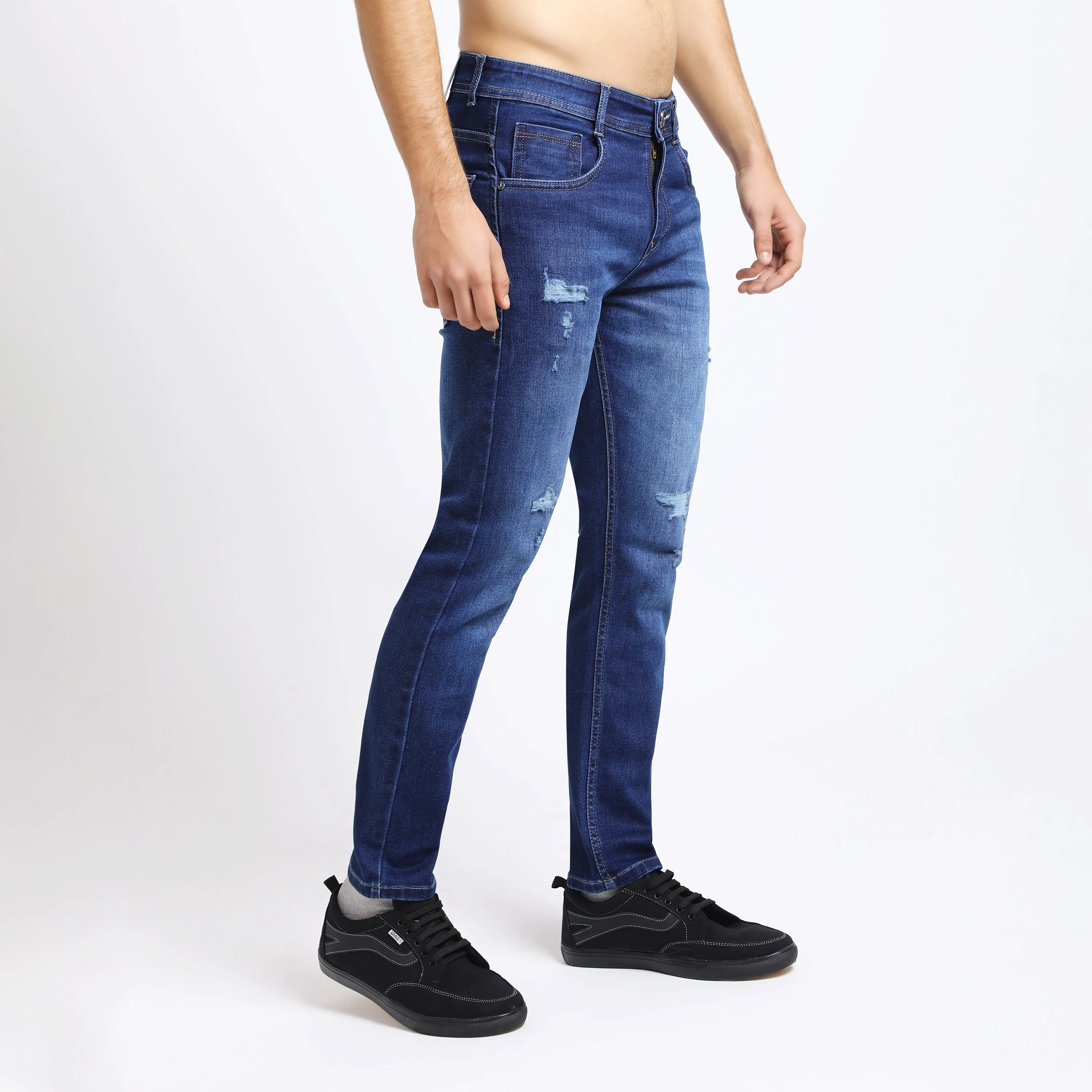ANKLE DARK BLUE DISTRESSED JEANS FIT