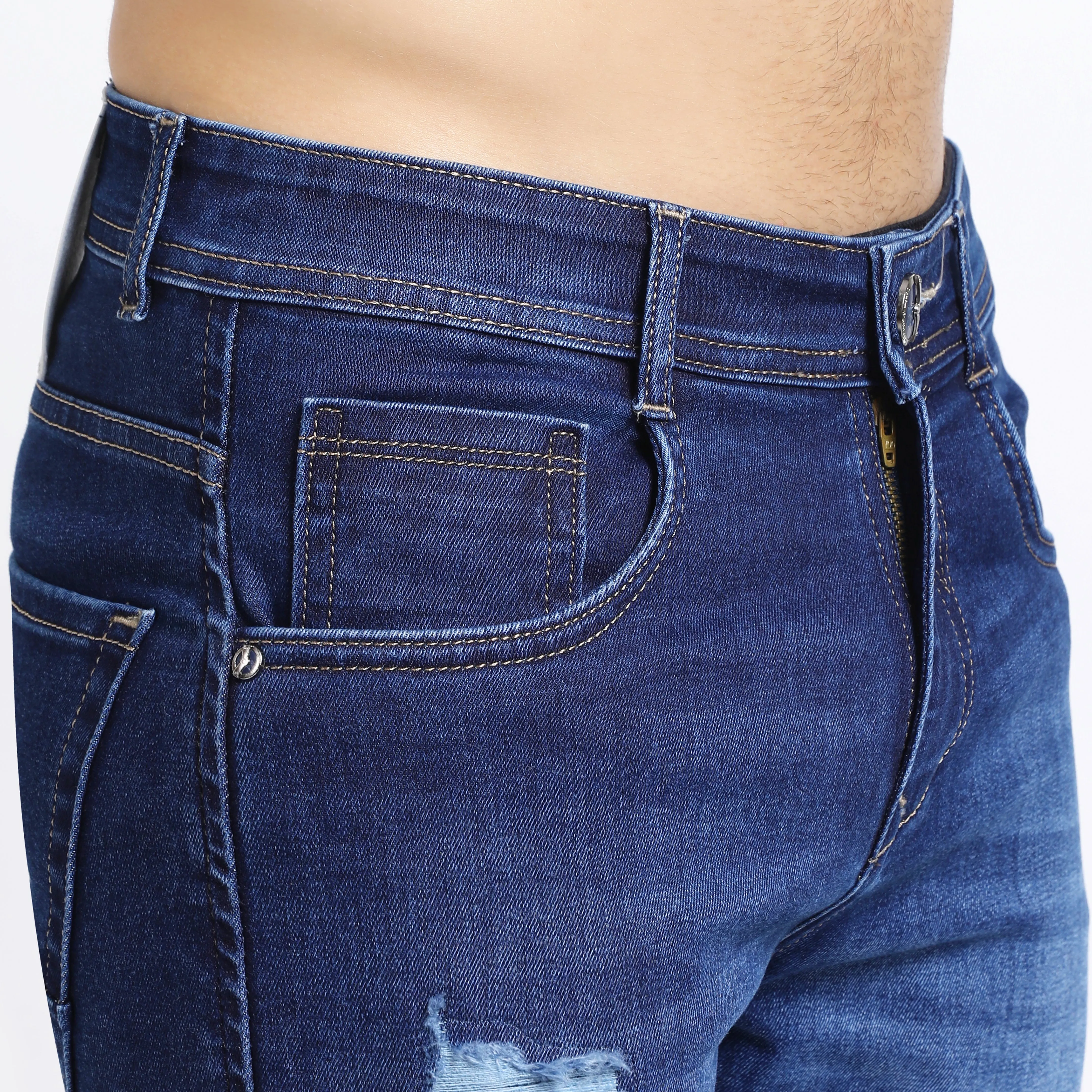 ANKLE DARK BLUE DISTRESSED JEANS FIT