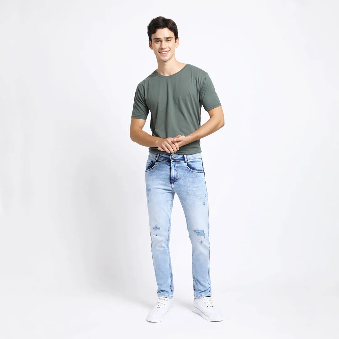 LIGHT BLUE DISTRESSED ANKLE FIT JEANS TEDDY