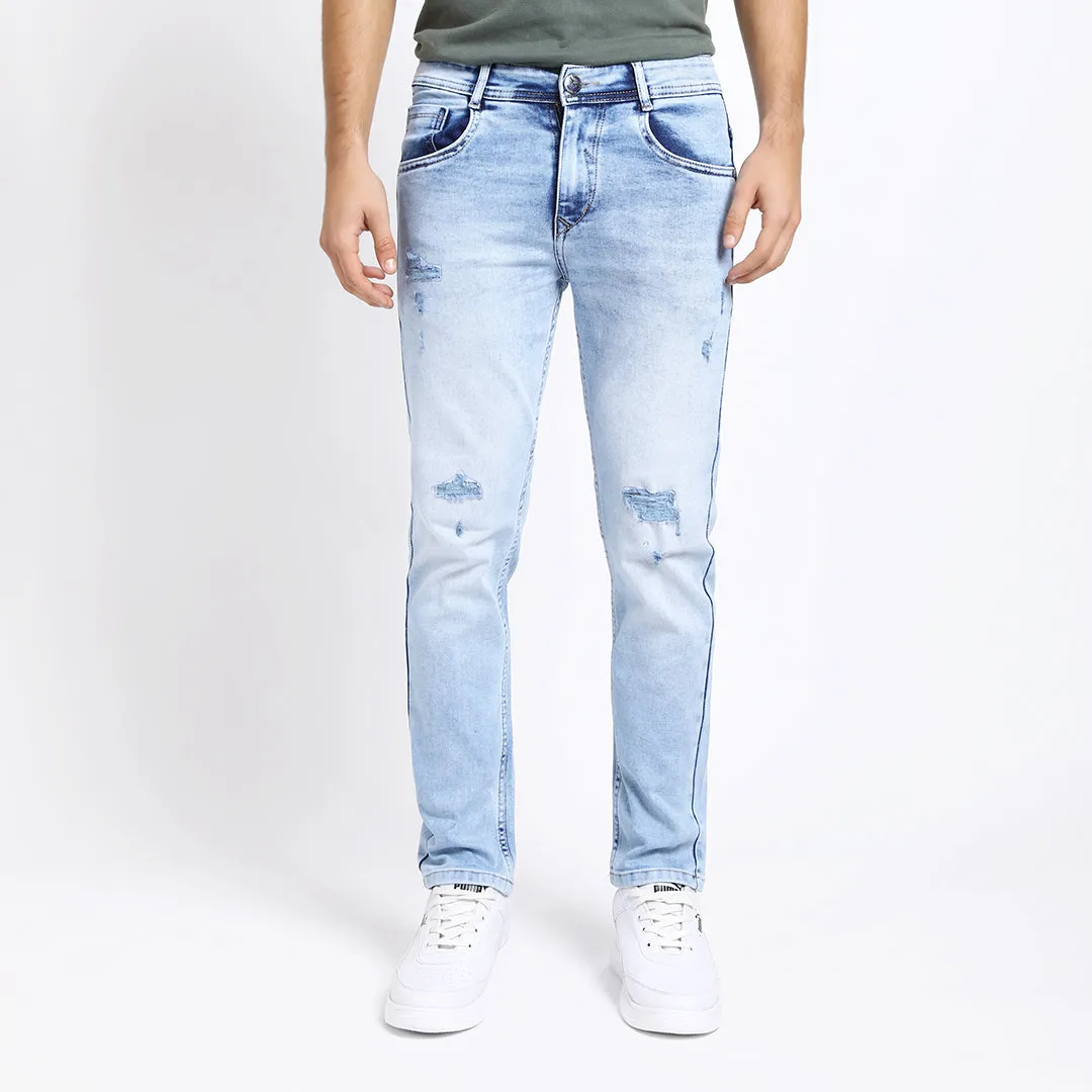 LIGHT BLUE DISTRESSED ANKLE FIT JEANS TEDDY