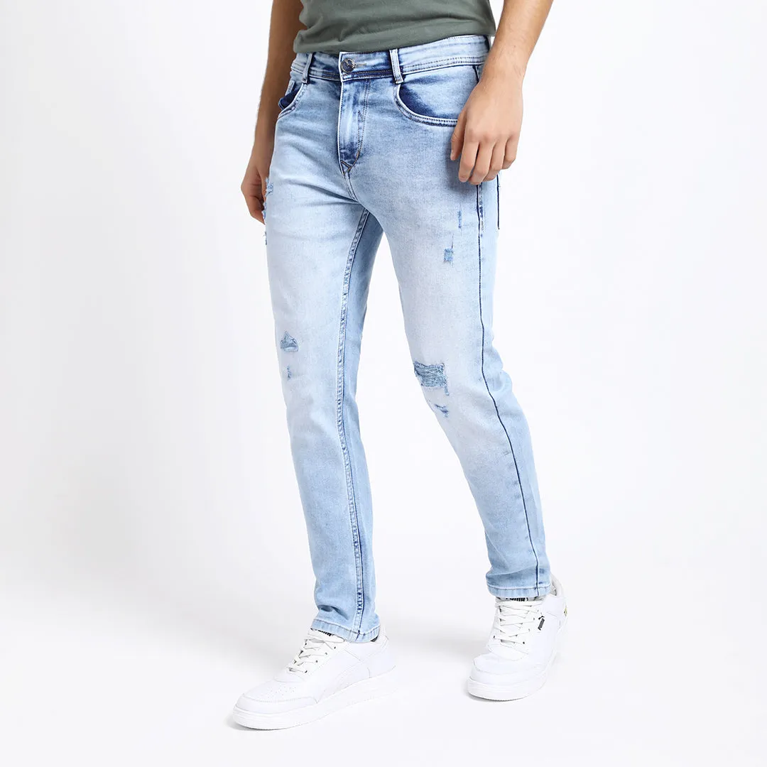 LIGHT BLUE DISTRESSED ANKLE FIT JEANS TEDDY