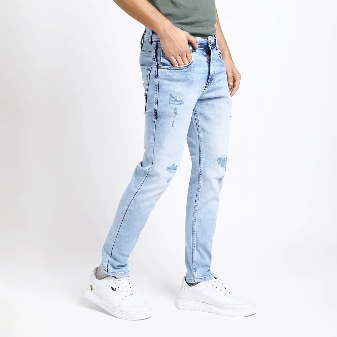 LIGHT BLUE DISTRESSED ANKLE FIT JEANS TEDDY