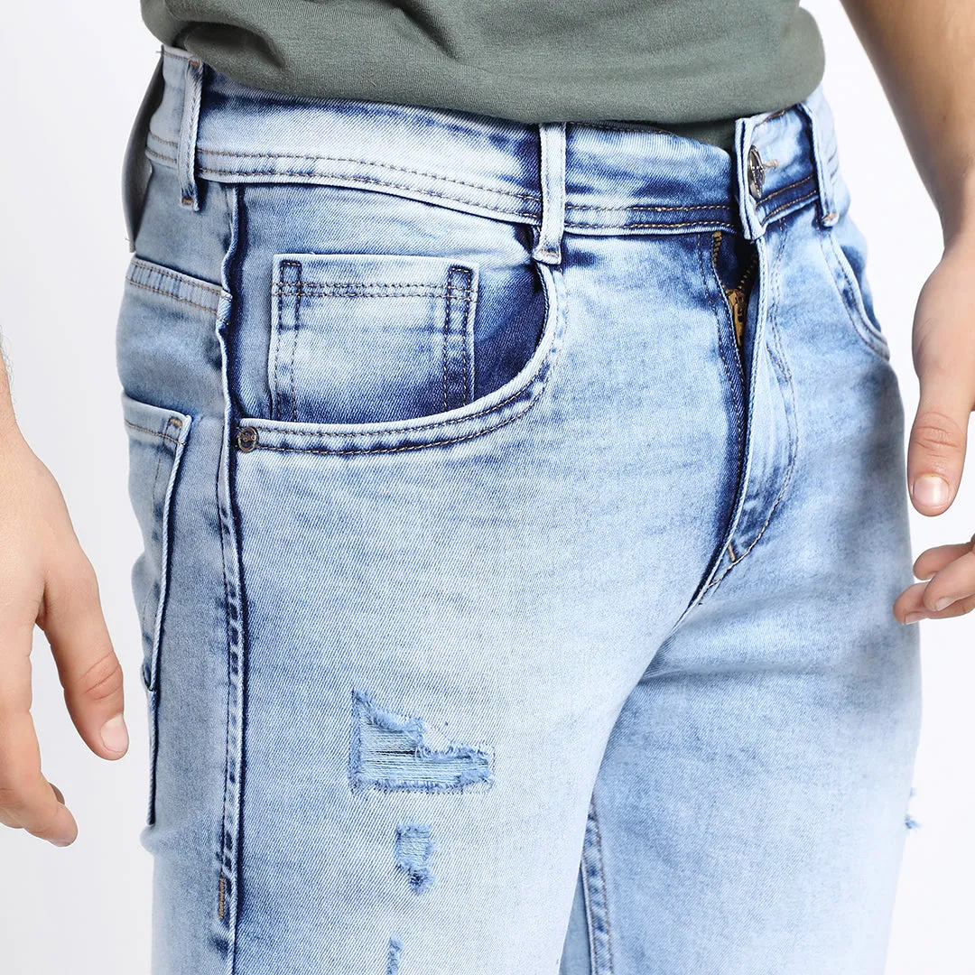 LIGHT BLUE DISTRESSED ANKLE FIT JEANS TEDDY