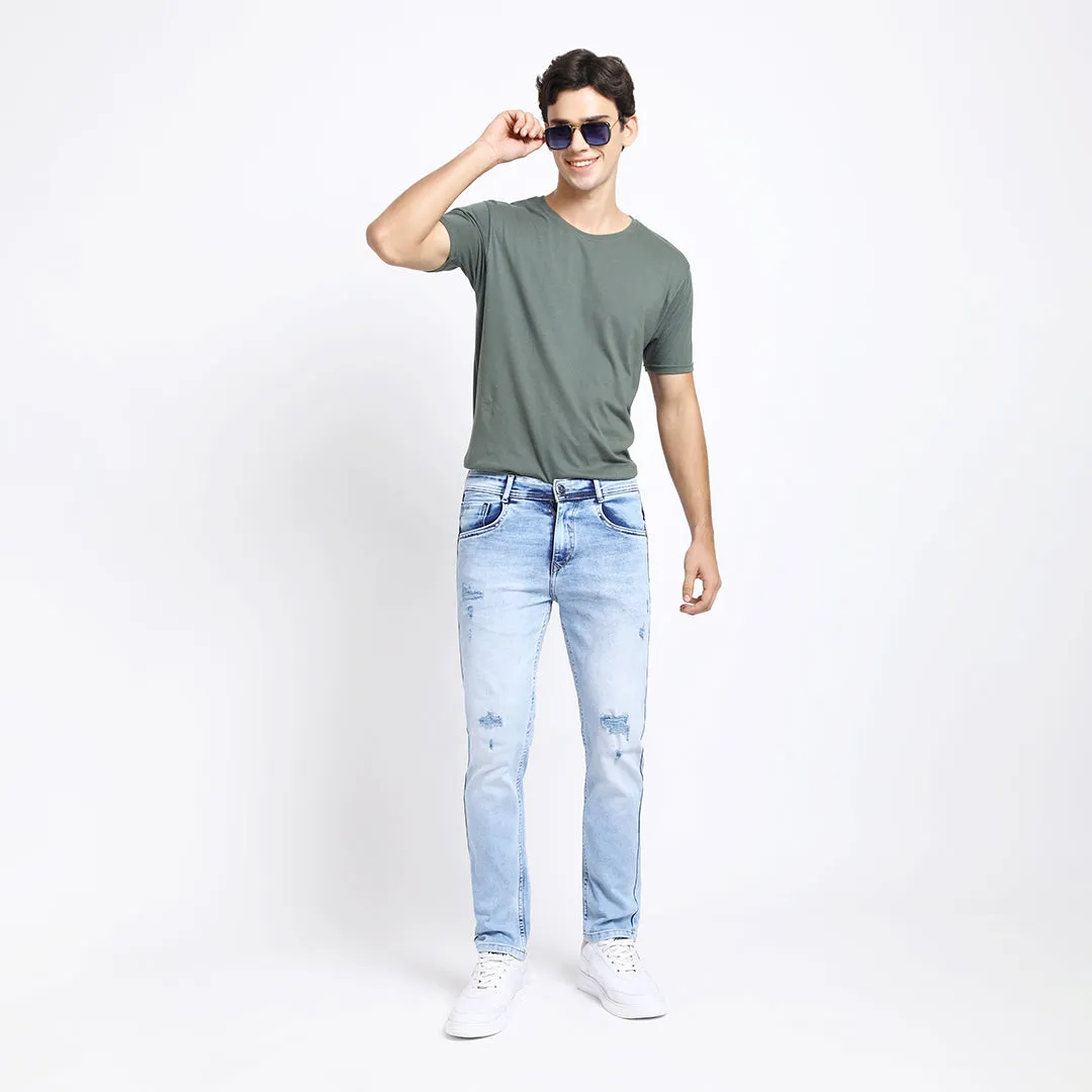 LIGHT BLUE DISTRESSED ANKLE FIT JEANS TEDDY