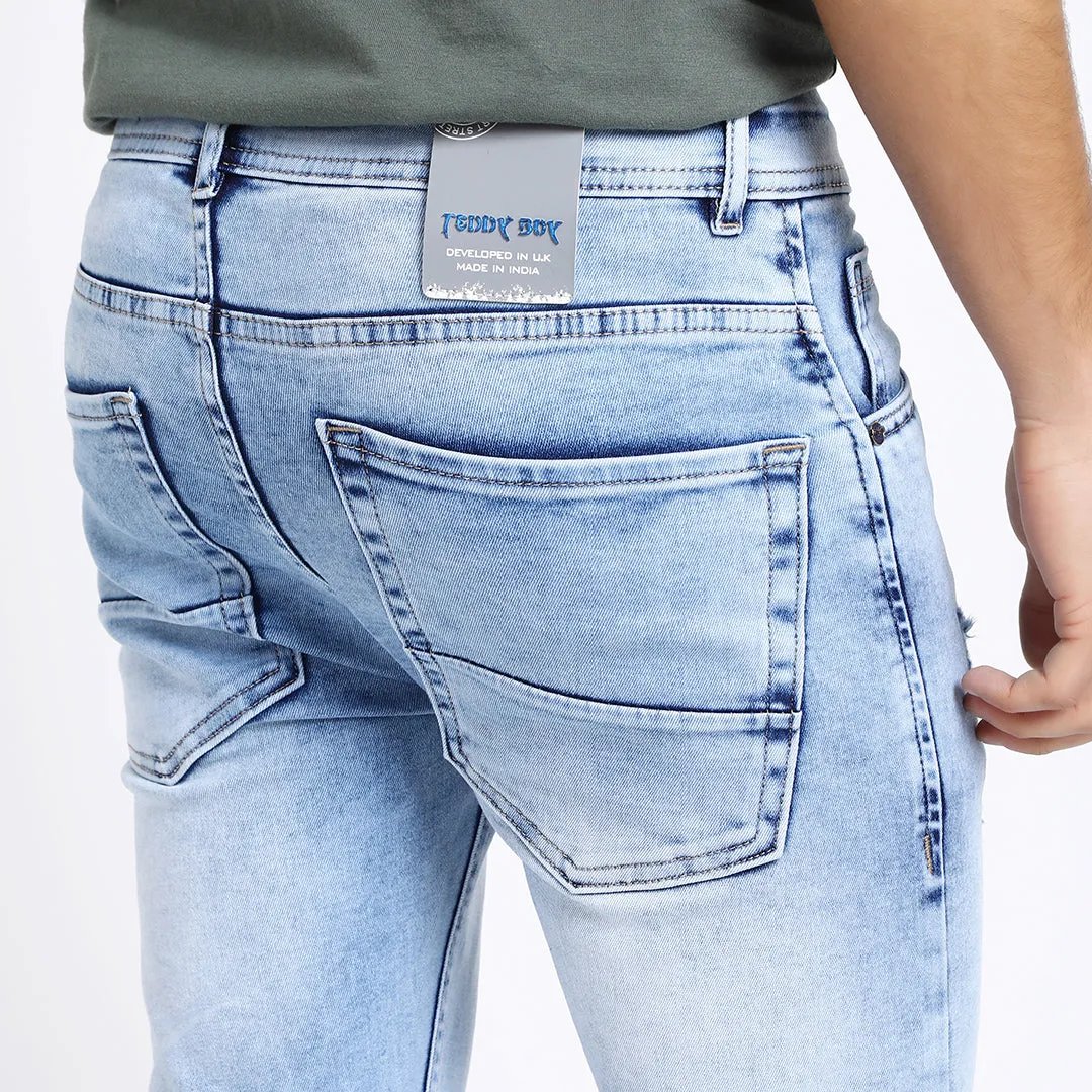 LIGHT BLUE DISTRESSED ANKLE FIT JEANS TEDDY