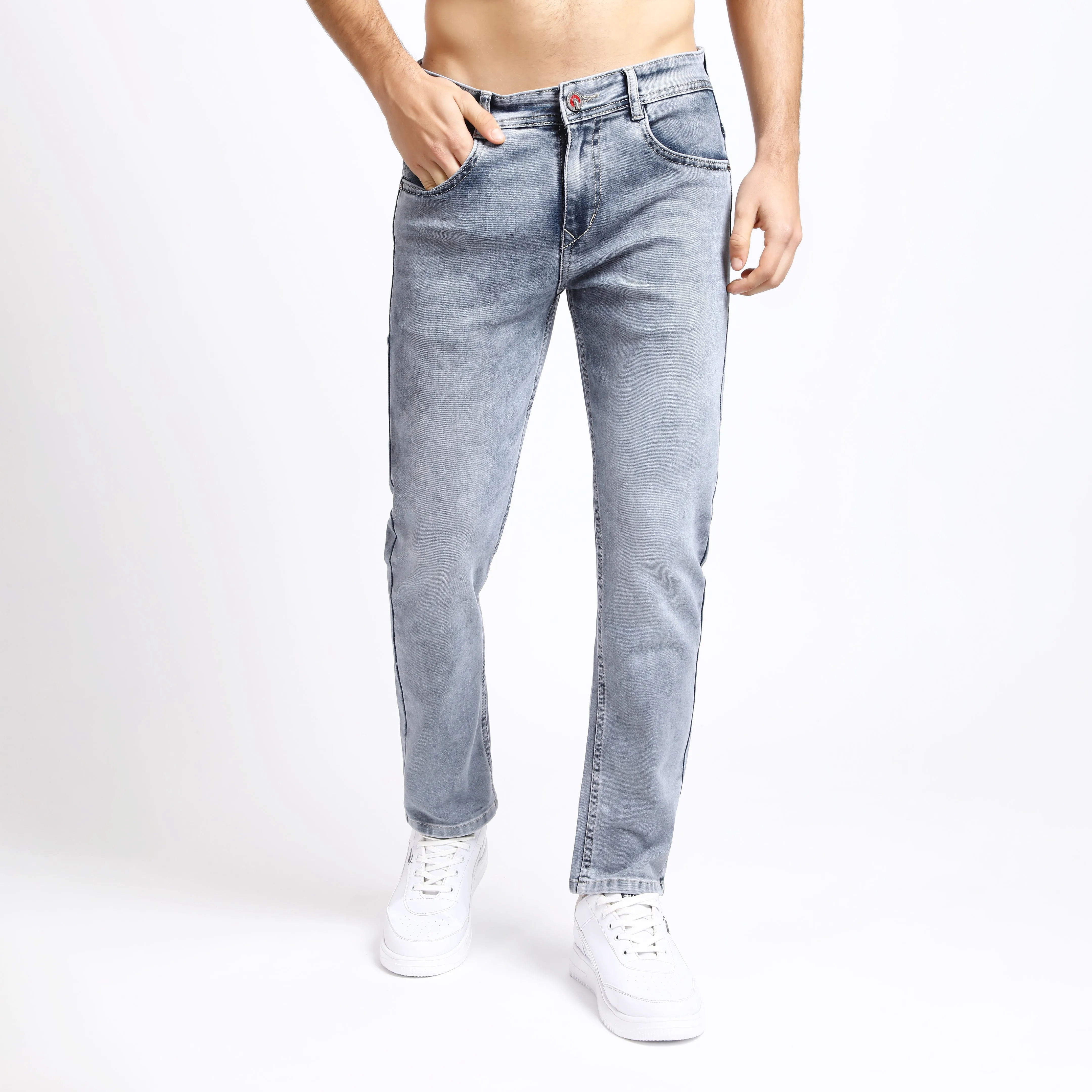 LIGHT GREY ANKLE FIT JEANS TEDDY