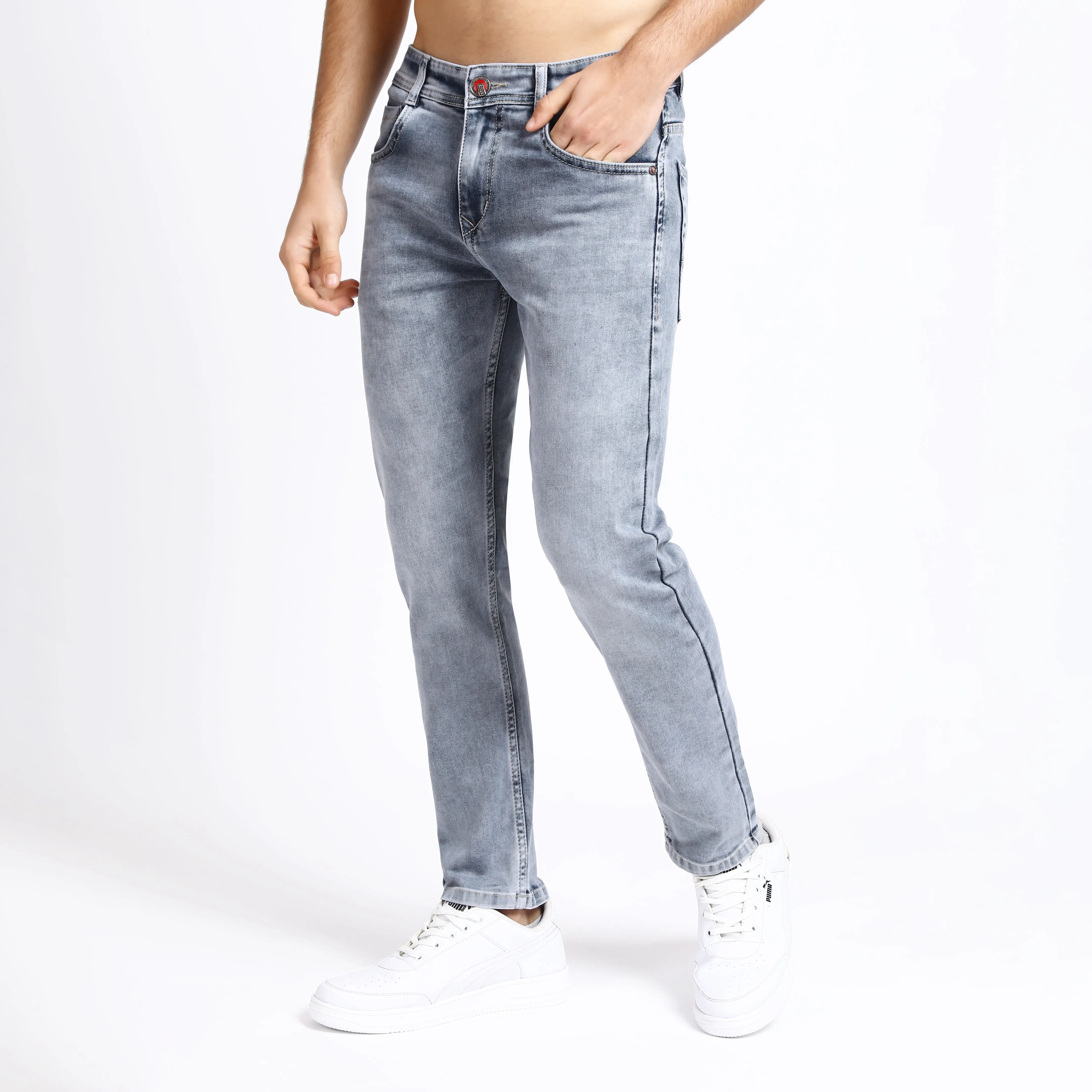 LIGHT GREY ANKLE FIT JEANS TEDDY