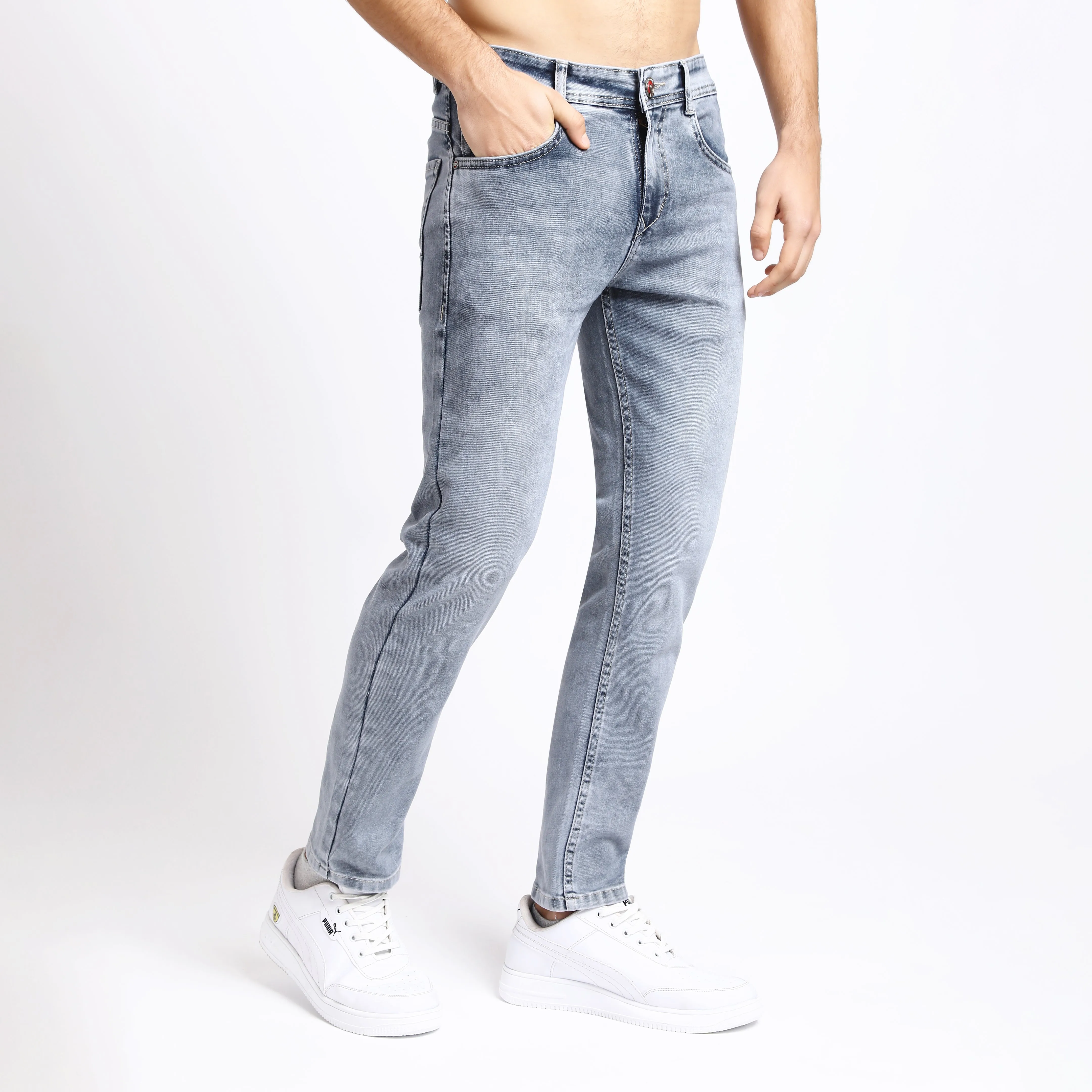 LIGHT GREY ANKLE FIT JEANS TEDDY