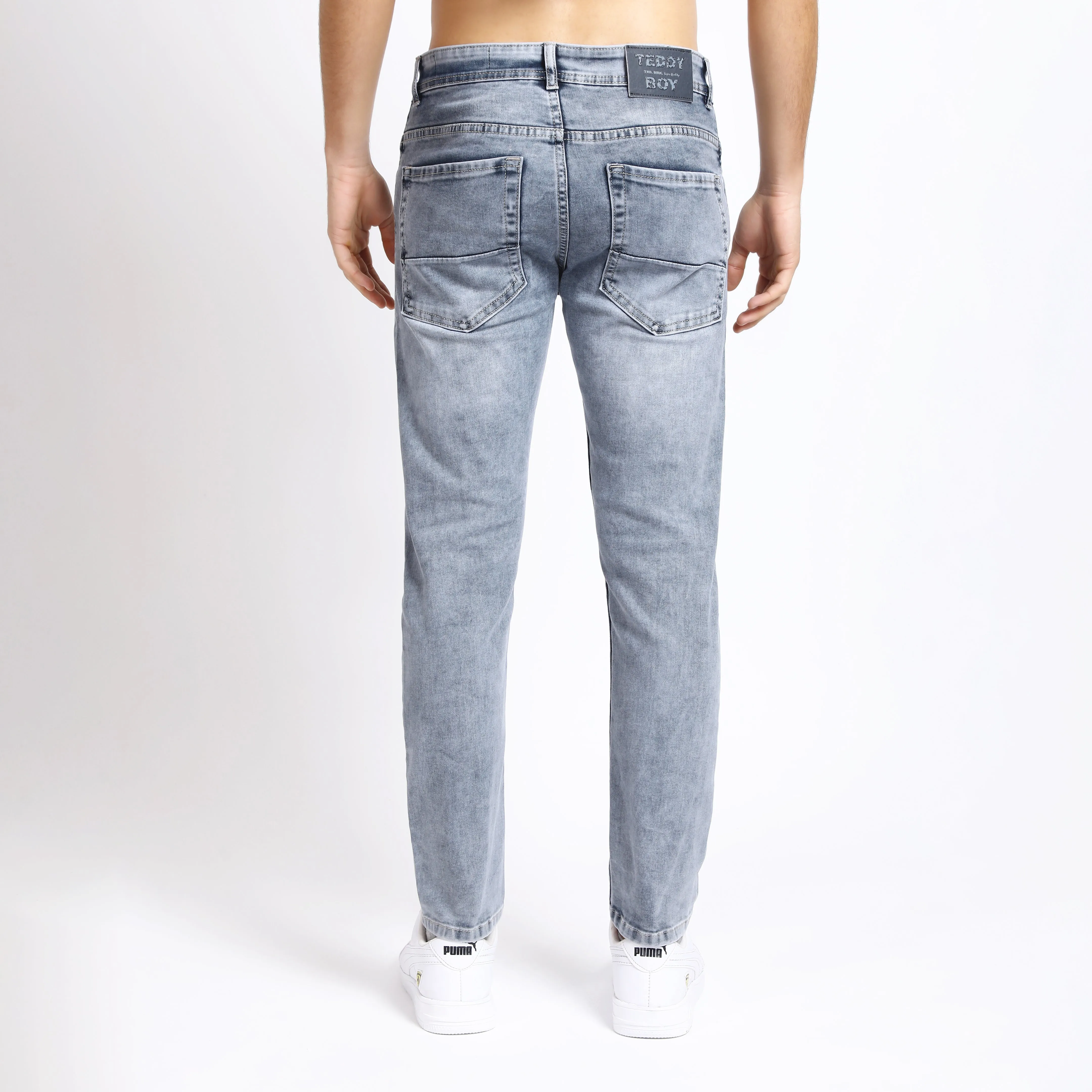 LIGHT GREY ANKLE FIT JEANS TEDDY