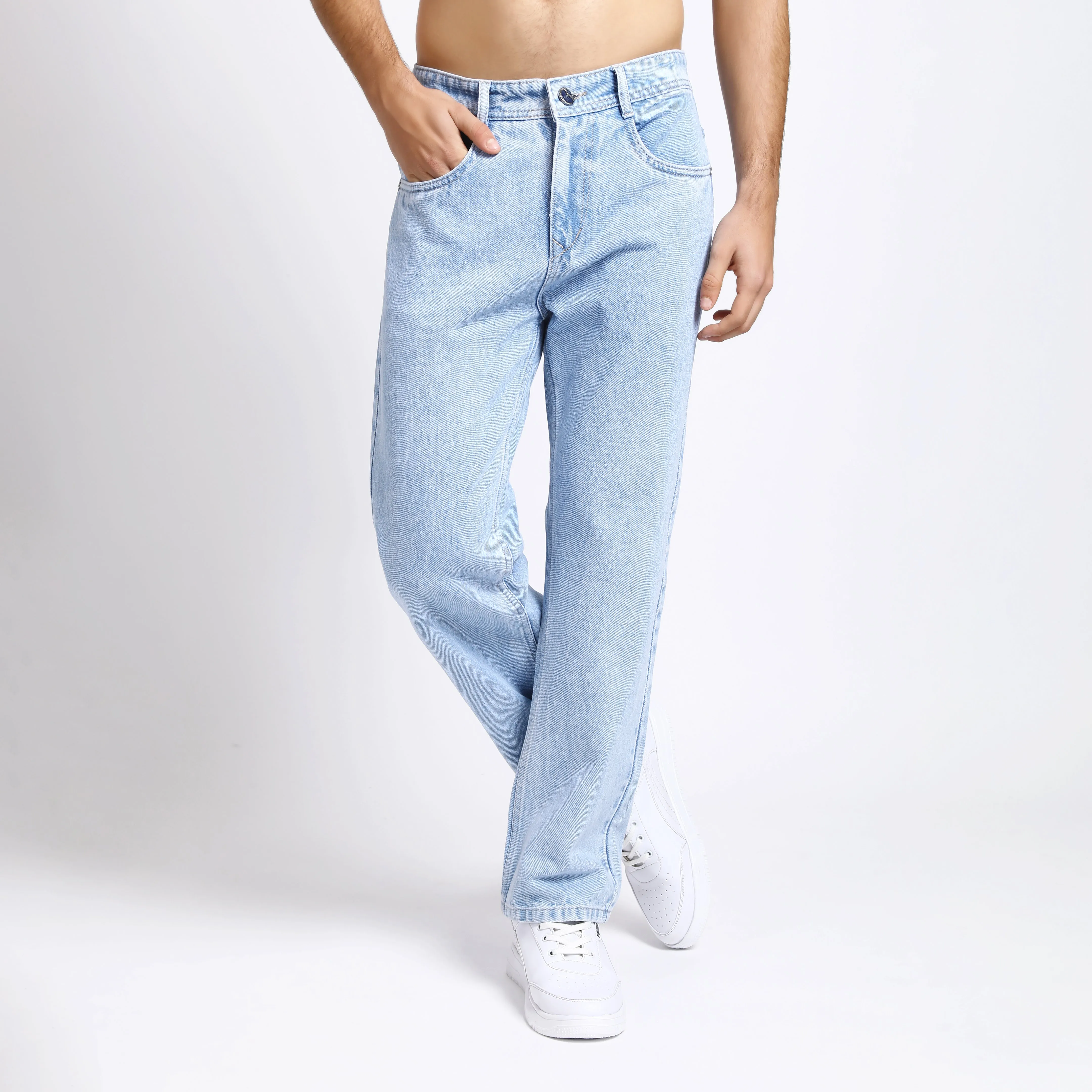 ICE BLUE BAGGY FIT JEAN TEDDY