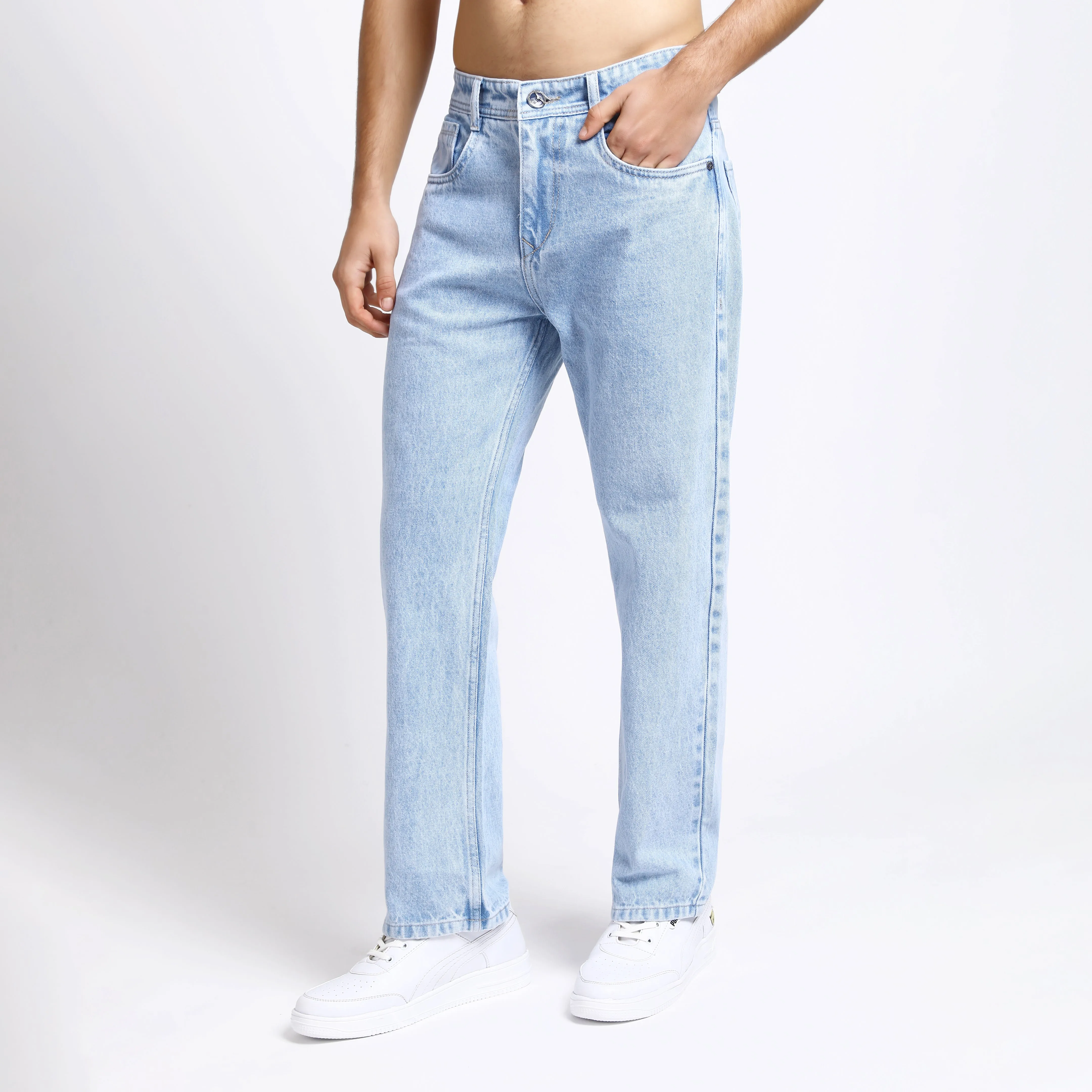 ICE BLUE BAGGY FIT JEAN TEDDY
