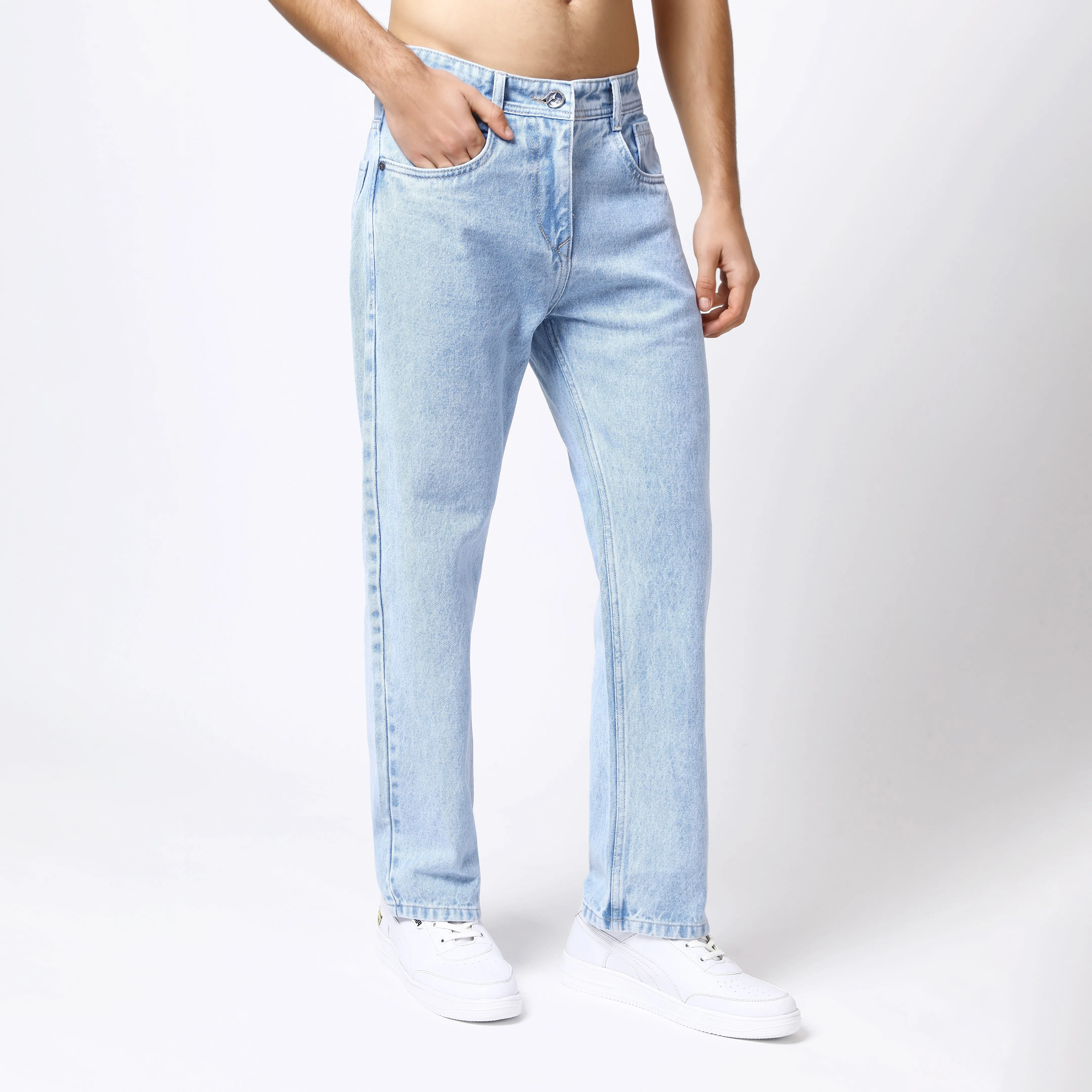 ICE BLUE BAGGY FIT JEAN TEDDY